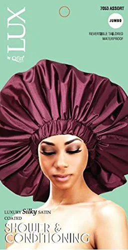 Elite LUX by Qfitt Luxury Silky Satin Coated Shower and Conditioning Hair Cover Cap Huge 7053 Jumbo Ruby Functional