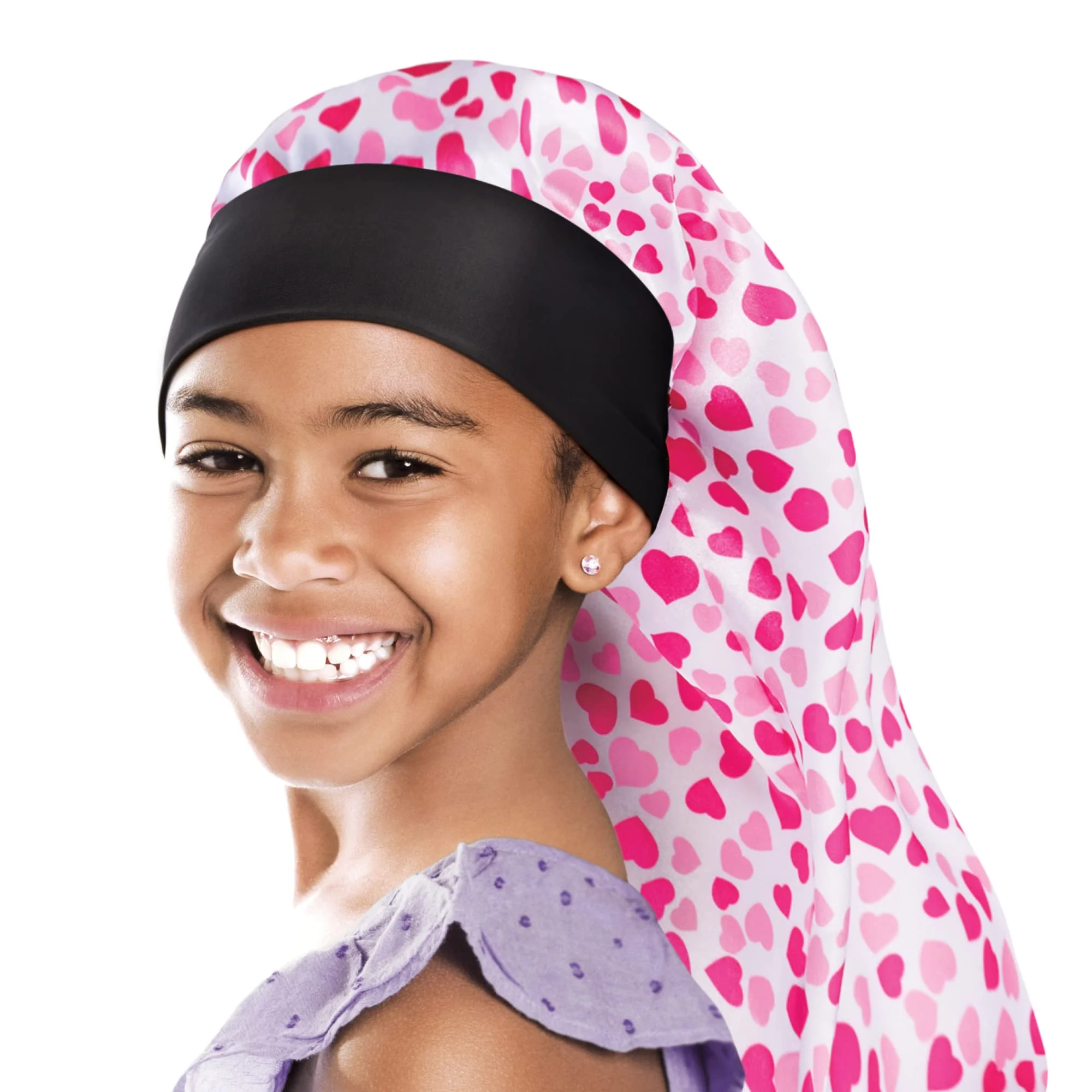 Pure Red by Kiss Kids Satin Braid Bonnet Comfy Wide Band for Long Hair Long Braids Hearts Multi Color Smooth