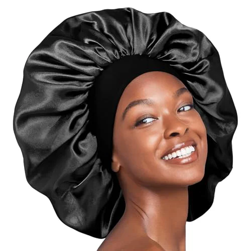 Natural Red by Kiss Reversible Silky Satin Hair Cap Hair Bonnet with Wide Edge Double Wear Cap Super Jumbo Black Genuine