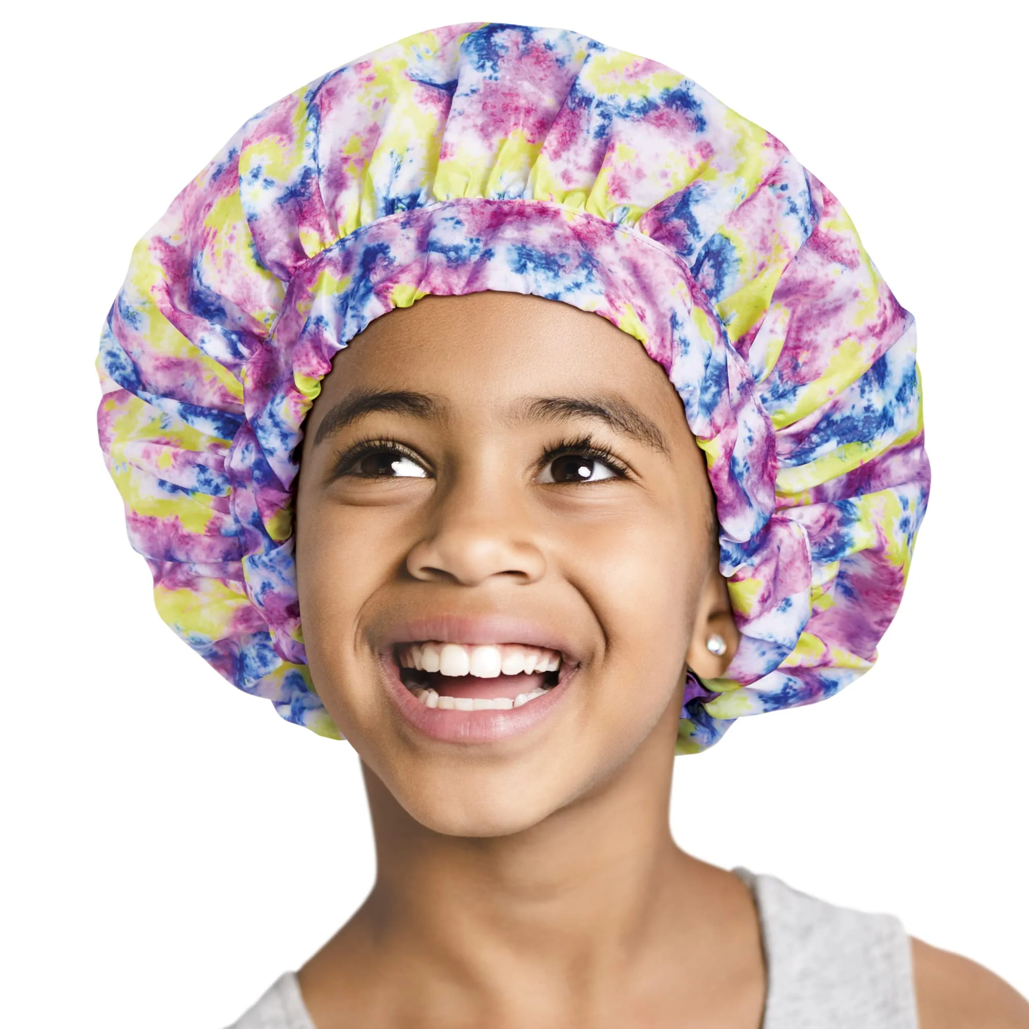 Versatile Red by Kiss Kids Shower Cap Reusable Waterproof Washable Hair Caps for Kids Shower Caps for Boys and Girls Tie-Dye Trendy
