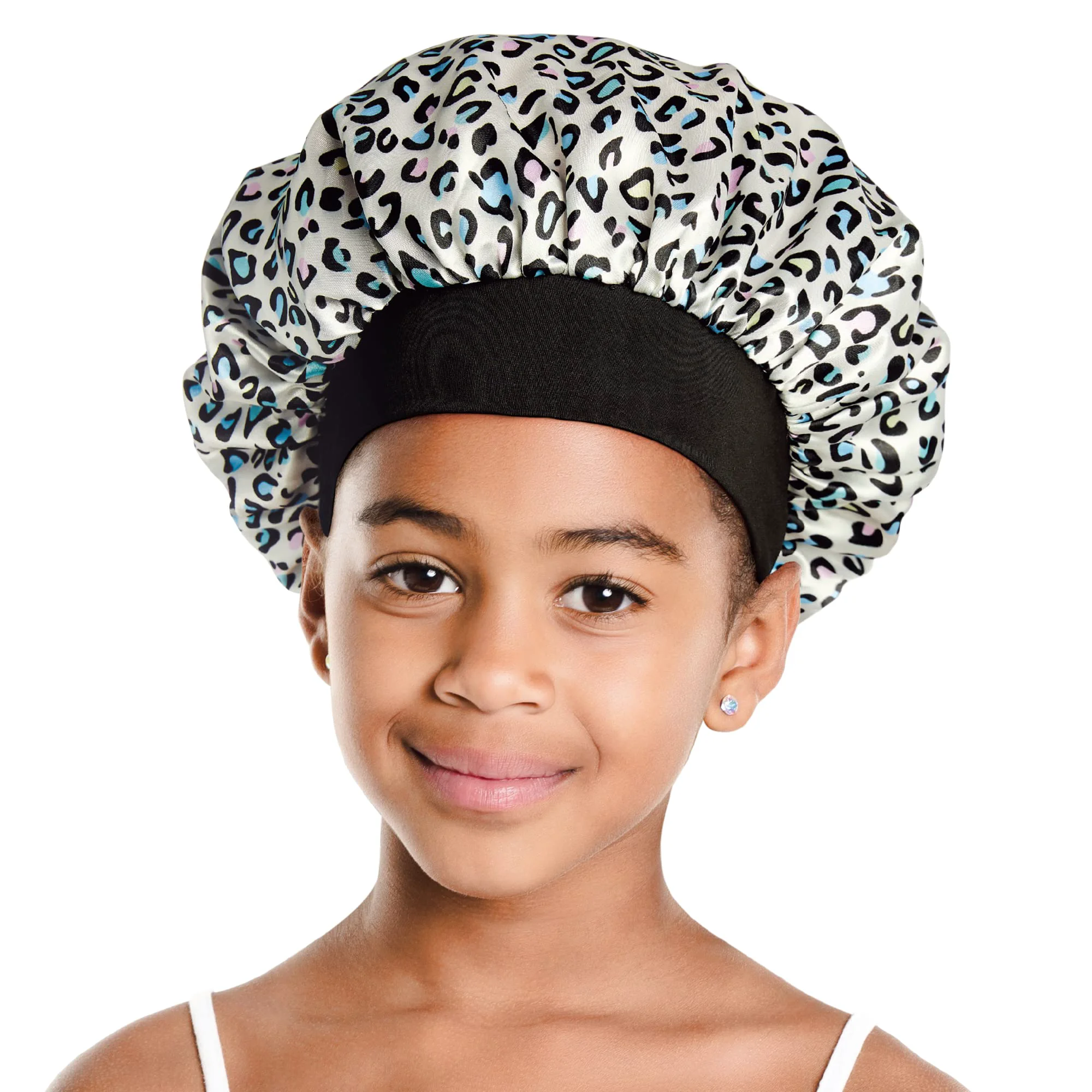 Secure Red by Kiss Kids Satin Bonnet Sleep Cap Reversible Hair Bonnet for Boys and Girls Sleeping Night Silk Sleep Cap Leopard Unique