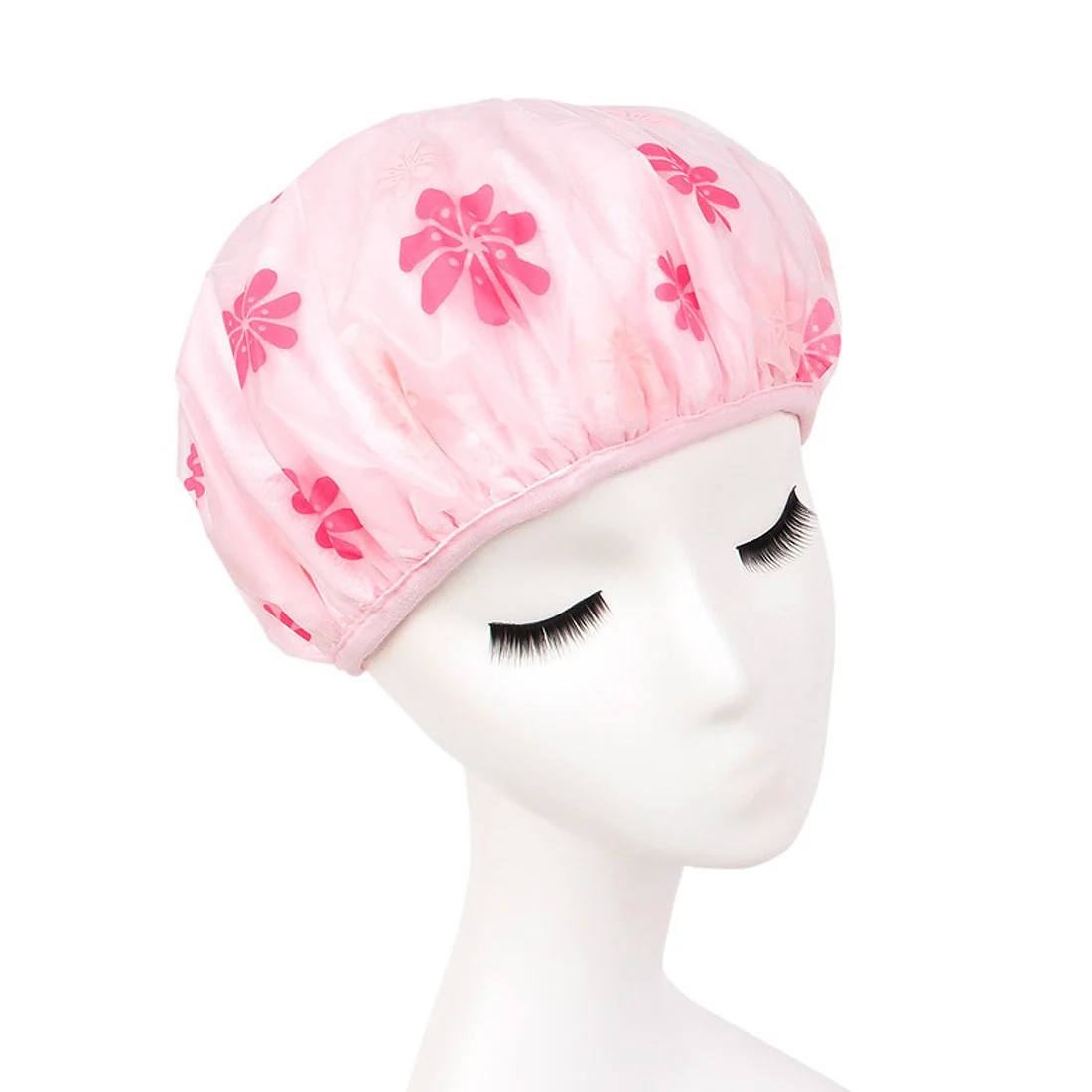 Authentic Ruilogod Pink PEVA Microfiber Dual Layers Flower Printing Waterproof Bath Hair Cap Hat id 753 32e c1e e0a c7d First-Class