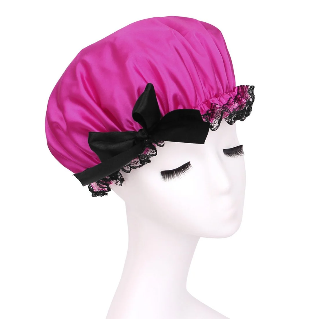 High-Performance Ruilogod Rose Red Polyester PEVA Dual Layers Bow Lace Waterproof Bath Hair Cap Hat id f7b a07 f79 4ec 016 Dependable