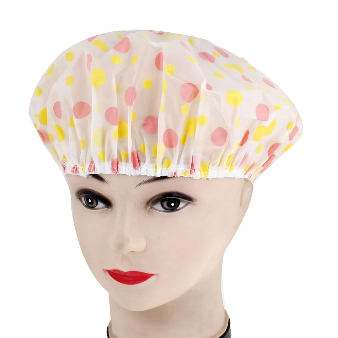 Verified Ruilogod Elastic Hem Yellow Pink Dot Print Plastic Bathing Shower Cap for Ladies id fe3 4a2 837 b42 3c8 Organic