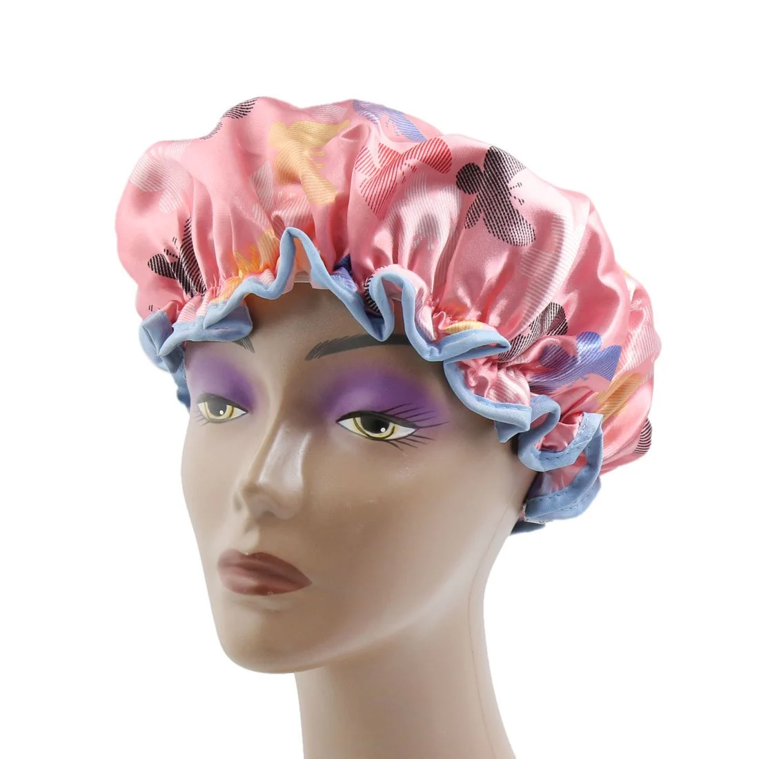 Exceptional Ruilogod Pink Polyester Dual Layer Waterproof Elastic Shower Bath Salon Hair Cap Hat id 96c 009 140 bcd 6d5 Premium