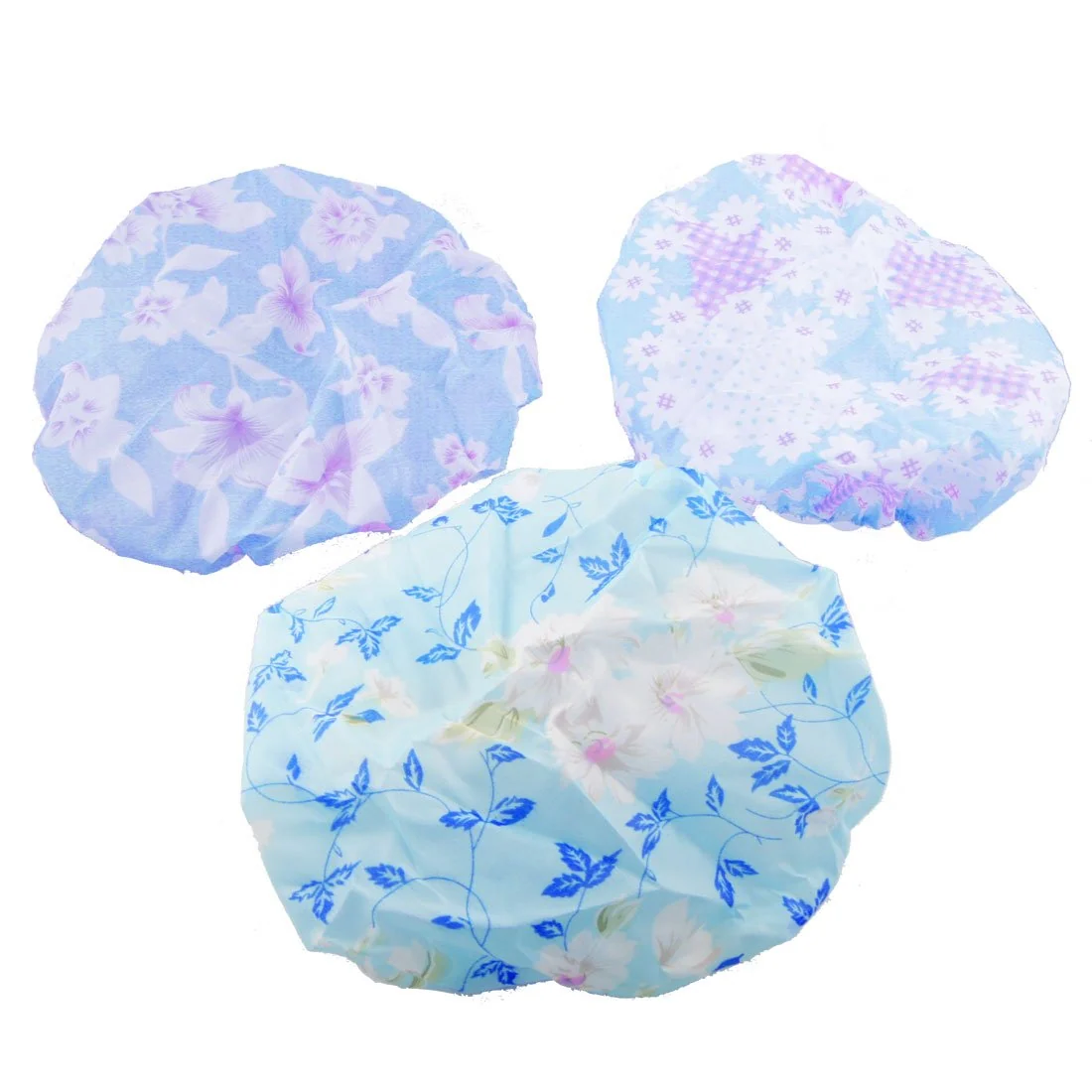 High-Performance Ruilogod Multi Floral Pattern Polyester Blue Bathing Shower Cap Hat 3 Pcs id 12c 105 c96 954 763 Enhanced