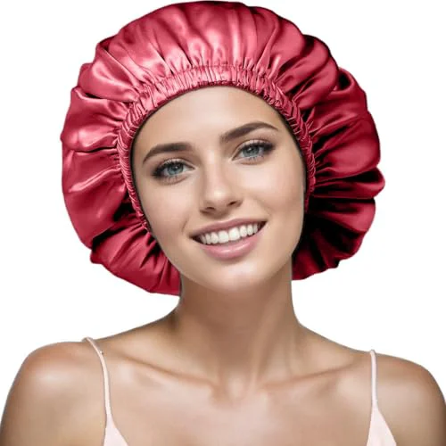 Consistent VECIIR Satin Bonnet Silk Bonnet for Sleeping Women and Men Ajustable Hair Bonnet for Curly Hair with Double Layer Hair Bonnet Wine red - Black Medium Genuine