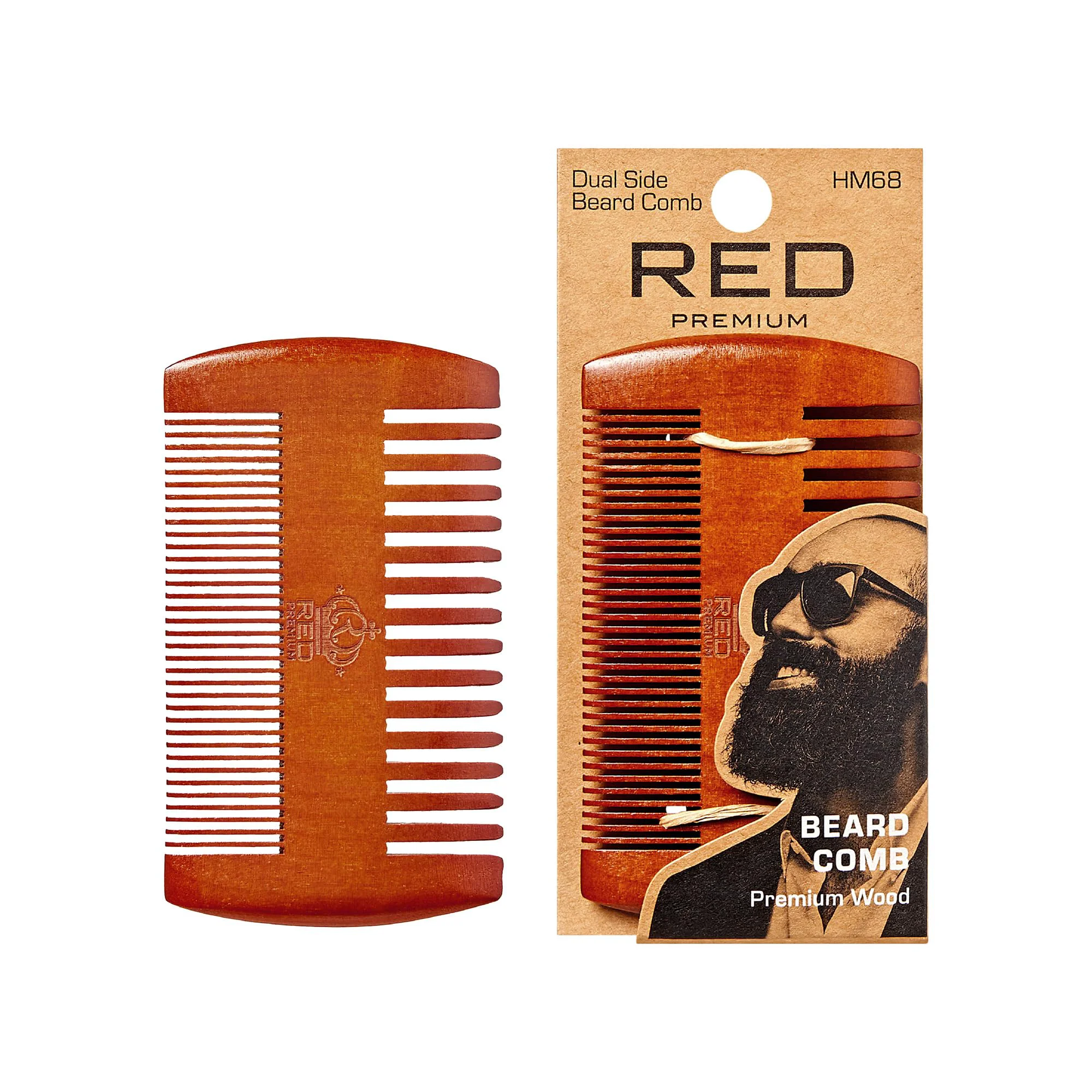 Comfortable RED by Kiss Premium Wood Men Dual Side Beard Comb Easy Detangling and Styling Durable Design for Gentle Beard Hair Mustache Grooming Essential No Functional