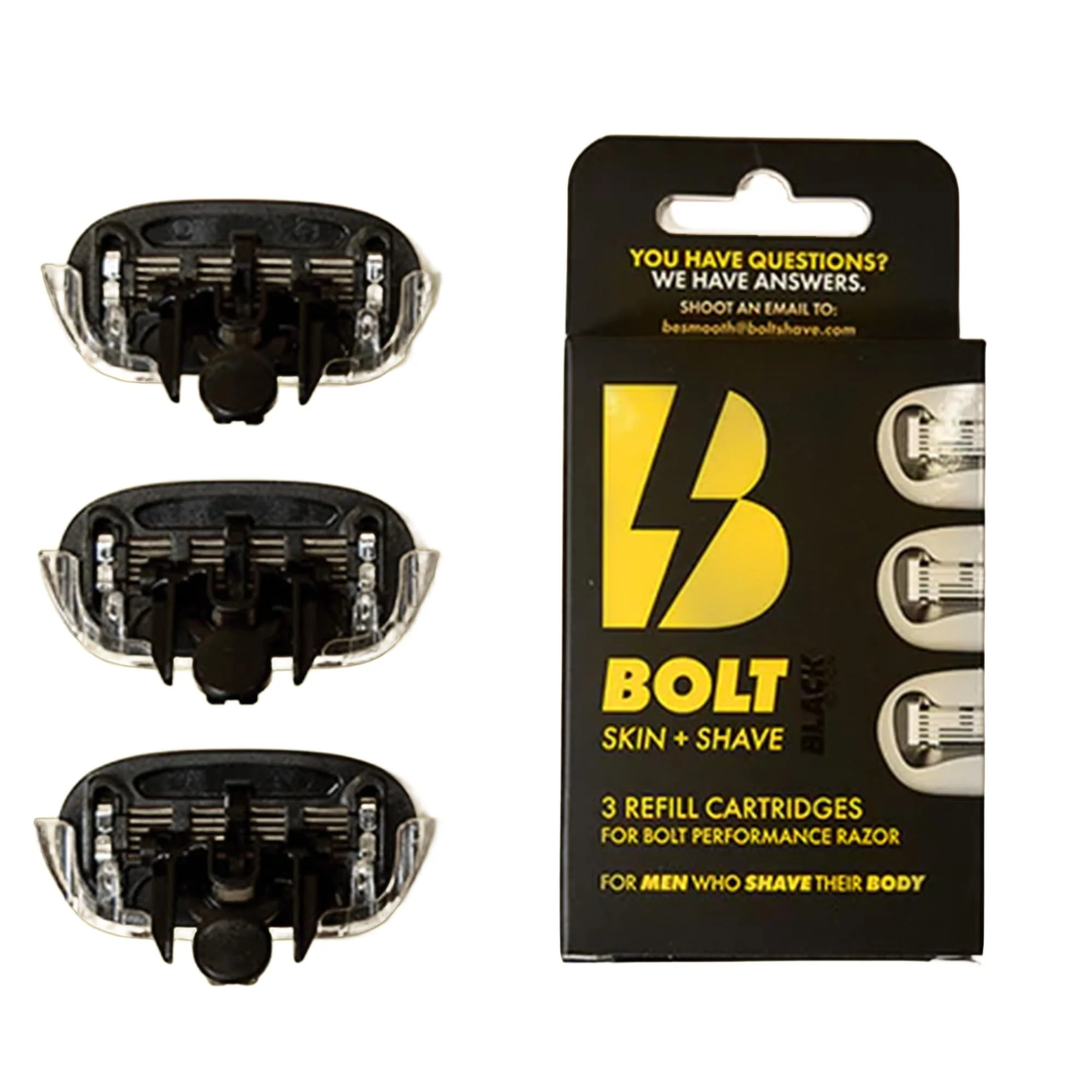 User-Friendly BOLT Skin Shave - Cartridge Refill Black Edition - 5-Blade Swedish Steel - Aloe Vit E - Flex Head - Smooth Shave - 3 Refill Cartridges Efficient