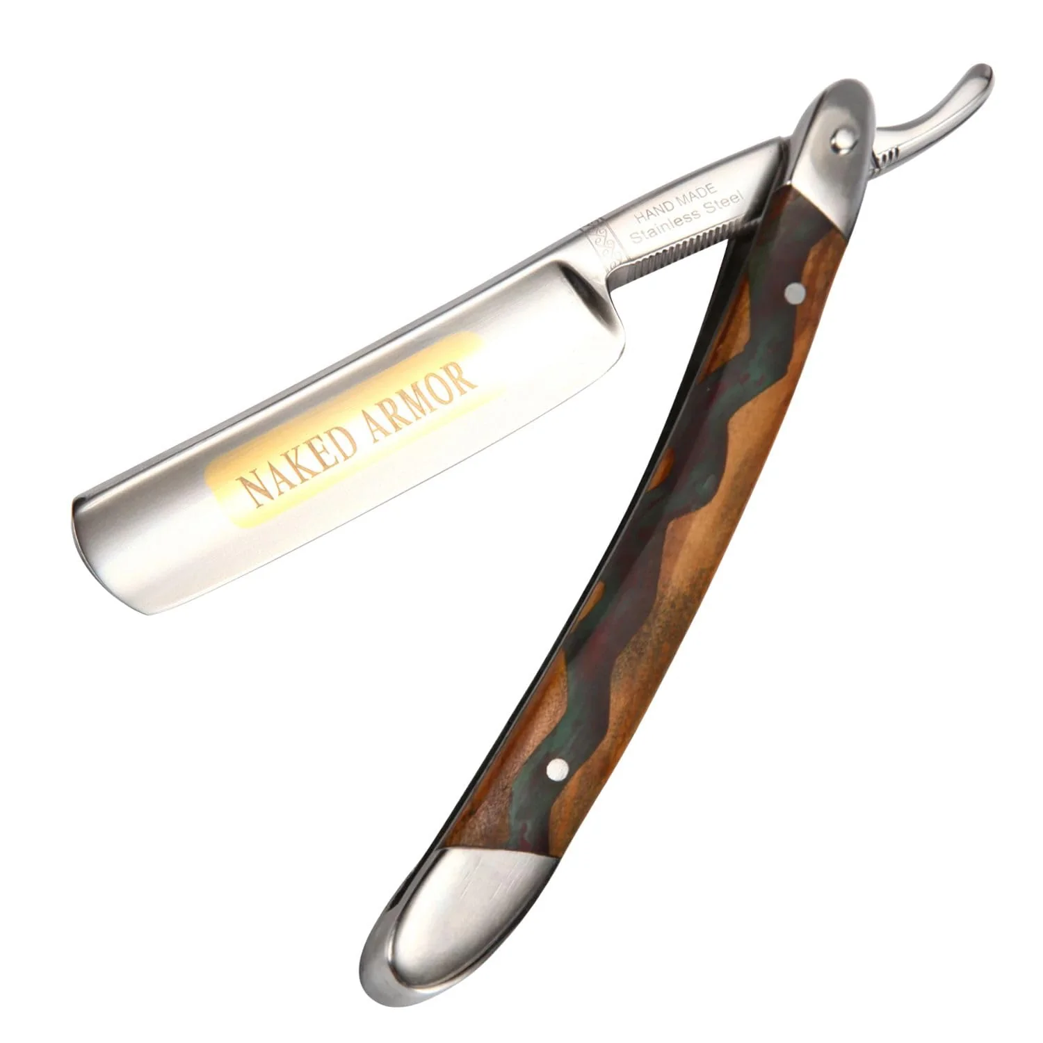World-Class Naked Armor Meliant Straight Razor for Beginners - Shave Ready 7 8 Round Nose Japanese Stainless Steel Straight Edge Razor Olive Wood Scale Leather Original Design