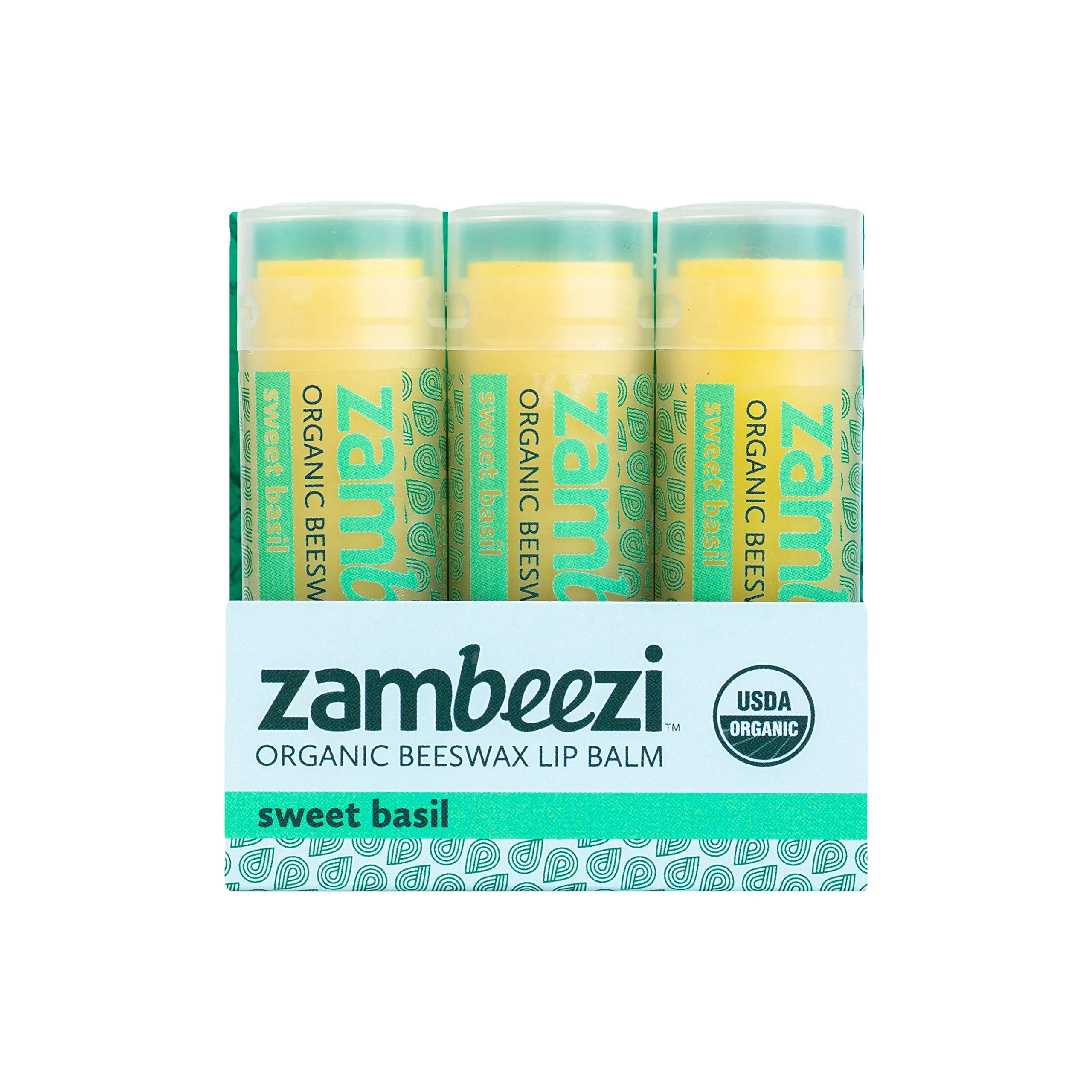Verified ZAMBEEZI Organic Fair Trade Beeswax Lip Balm - Sweet Basil 3 Pack - Ethically Sourced Effective