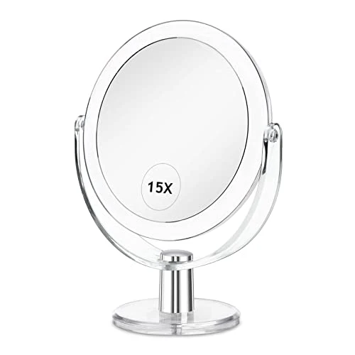 Powerful CLSEVXY Vanity Makeup Mirror with Stand 1X 15X Magnification Double Sided 360 Degree Swivel Portable Table Desk Counter top Magnifying Mirror Efficient