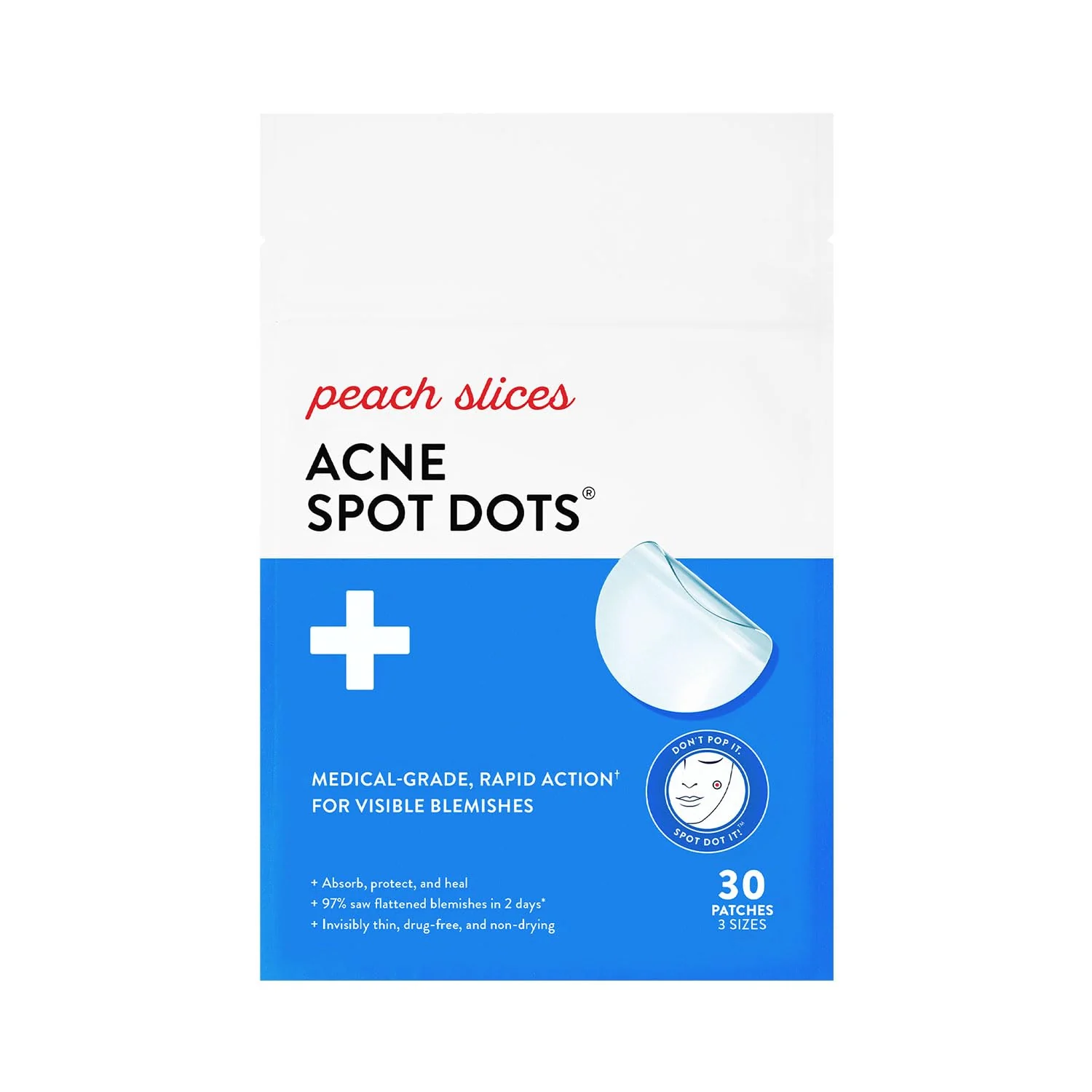 Exclusive Peach Slices - Acne Spot Dots 30 ct - Hydrocolloid Pimple Patches for Face - Absorb Gunk Protect Picking Support Healing - 3 Sizes 7 10 Prestigious