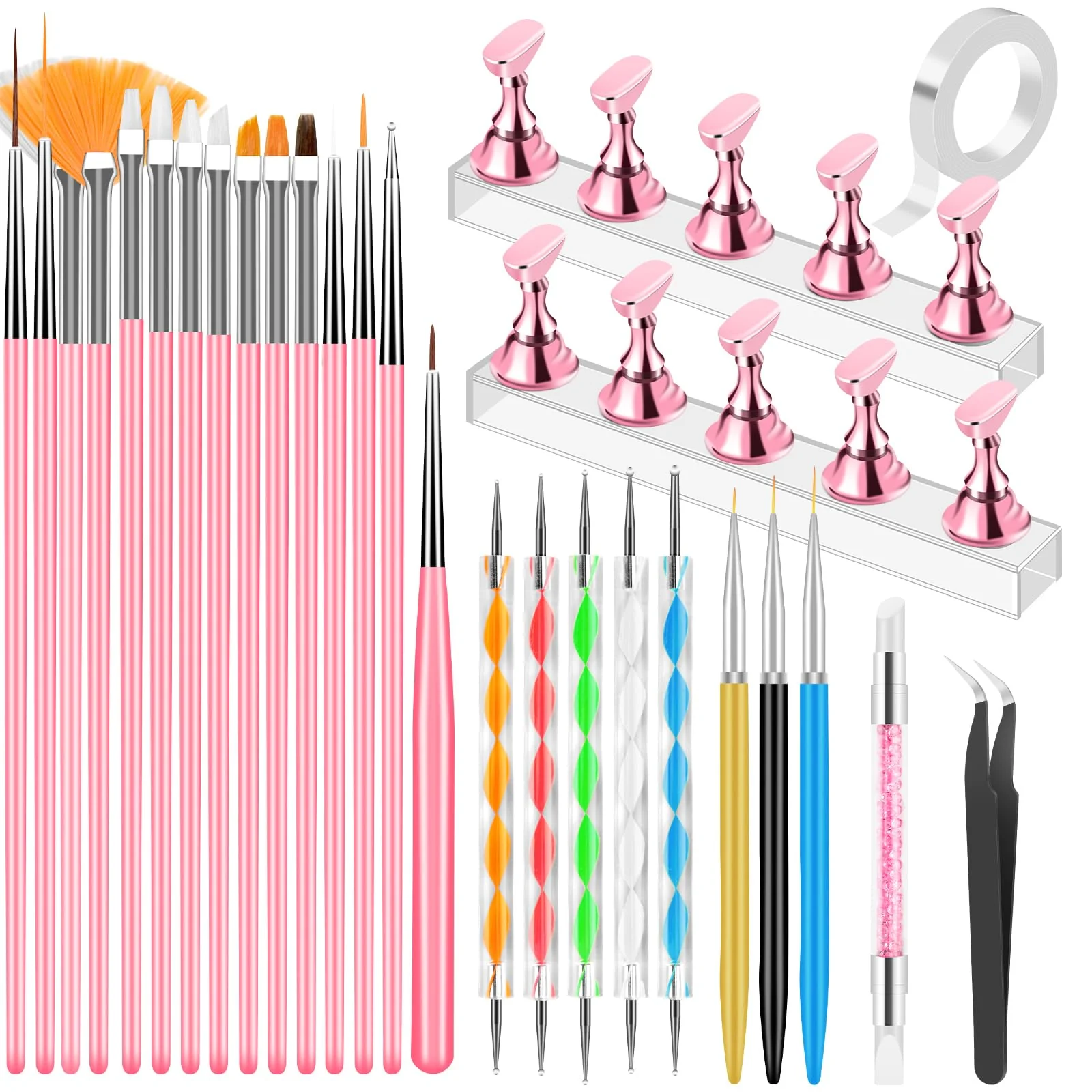 Premium YOOVR Nail Art Tools Set Nail Stand for Press on Holder for Painting Nails Nail Art Brushes Liner Brushes Nail Dotting Tool Must Haves Design Easy-to-Use