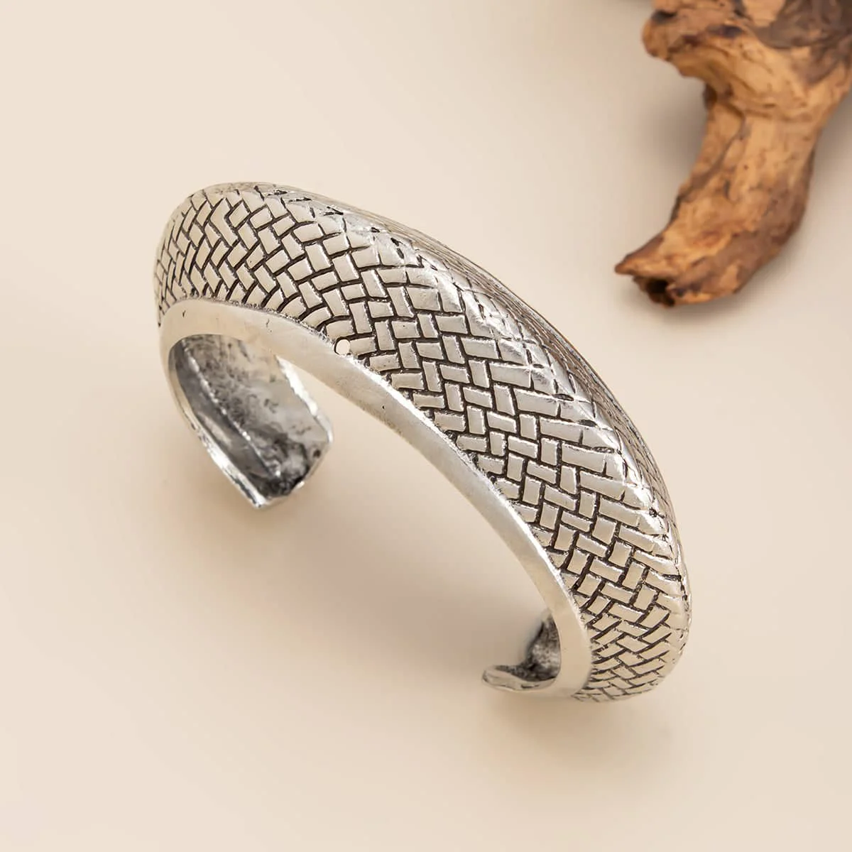 Secure Silvertone Textured Snake Cuff World-Class