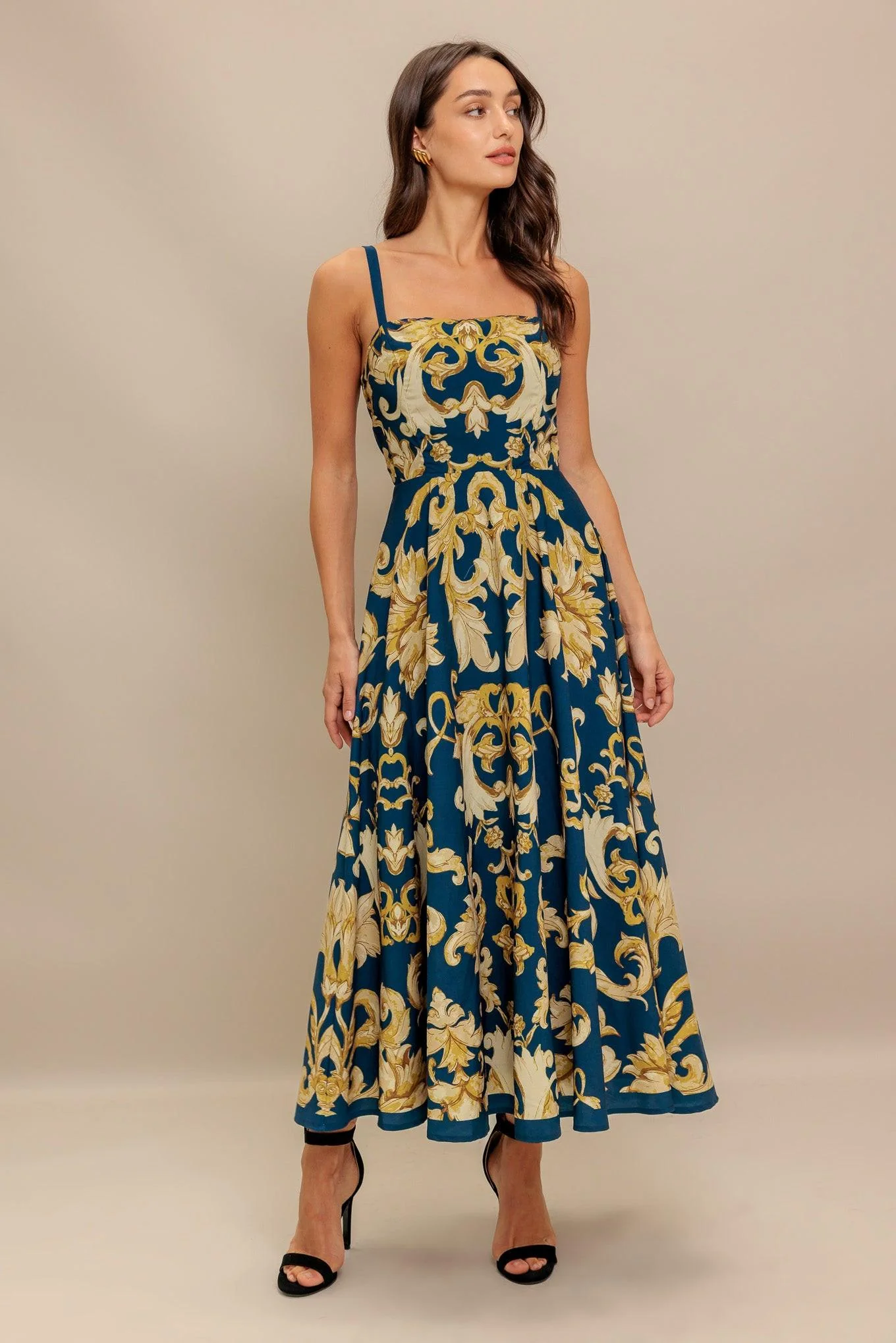 Crafted Imperial Bloom Blue Woven Midi Dress Verified