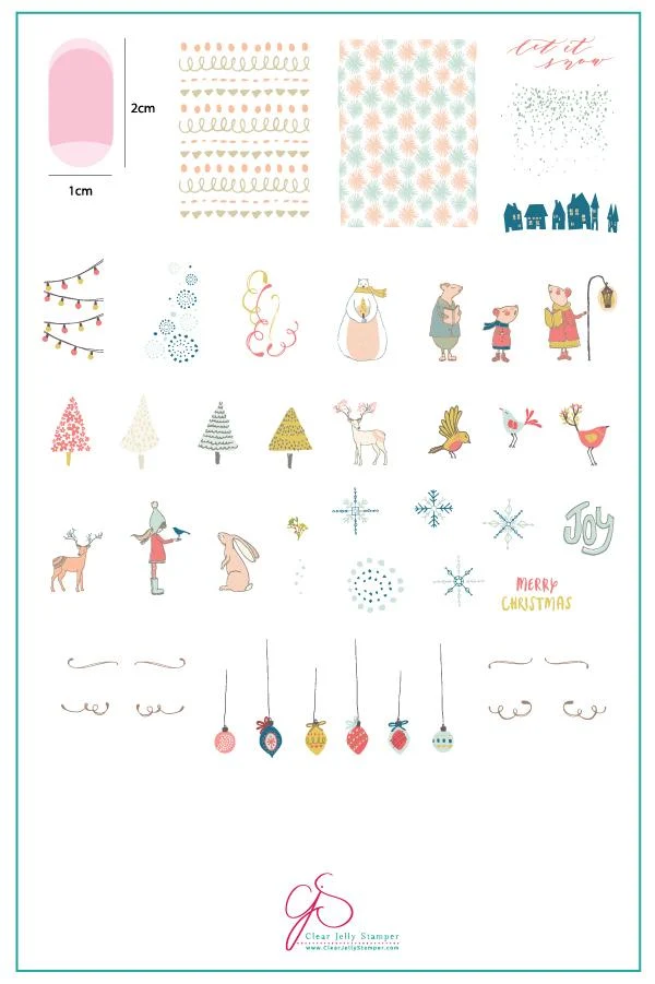 Pure Happy Little Holiday CjS C-31 - Clear Jelly Stamping Plate Outstanding