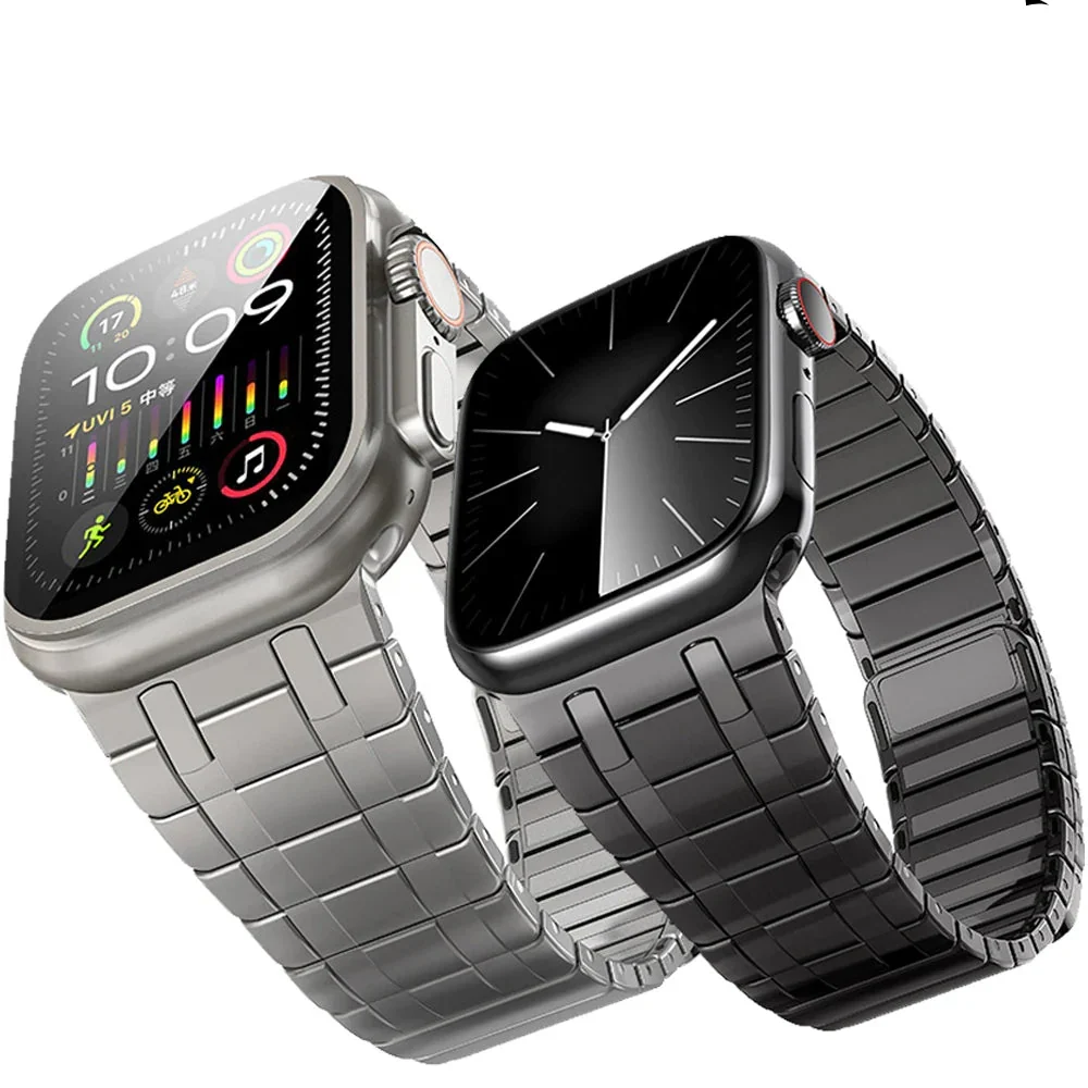 Authentic Apple Watch Magnetic Stainless Steel Band - Premium Titanium Color Breathable