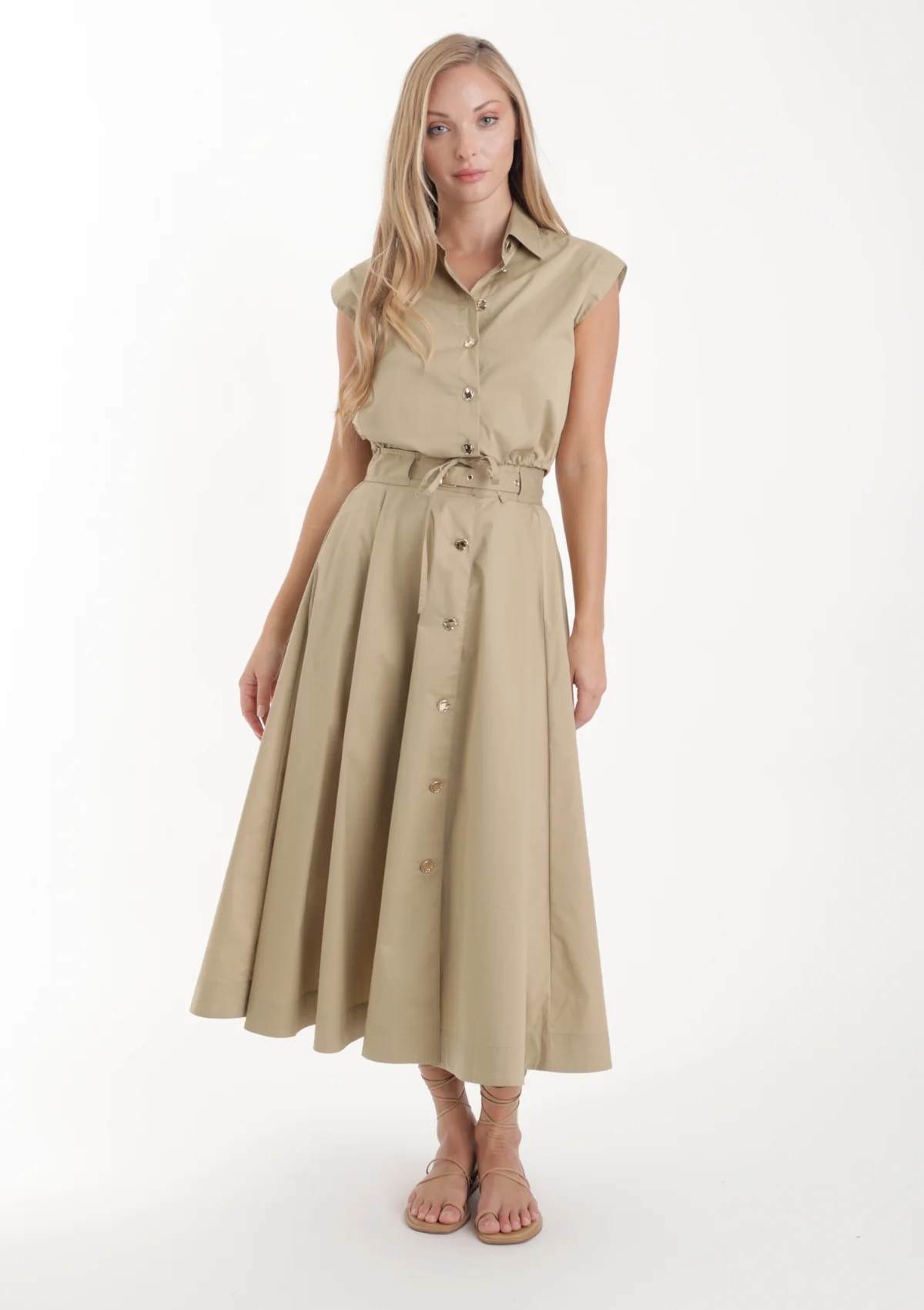 Casual Karina Grimaldi Noma Midi Skirt in Khaki Superior