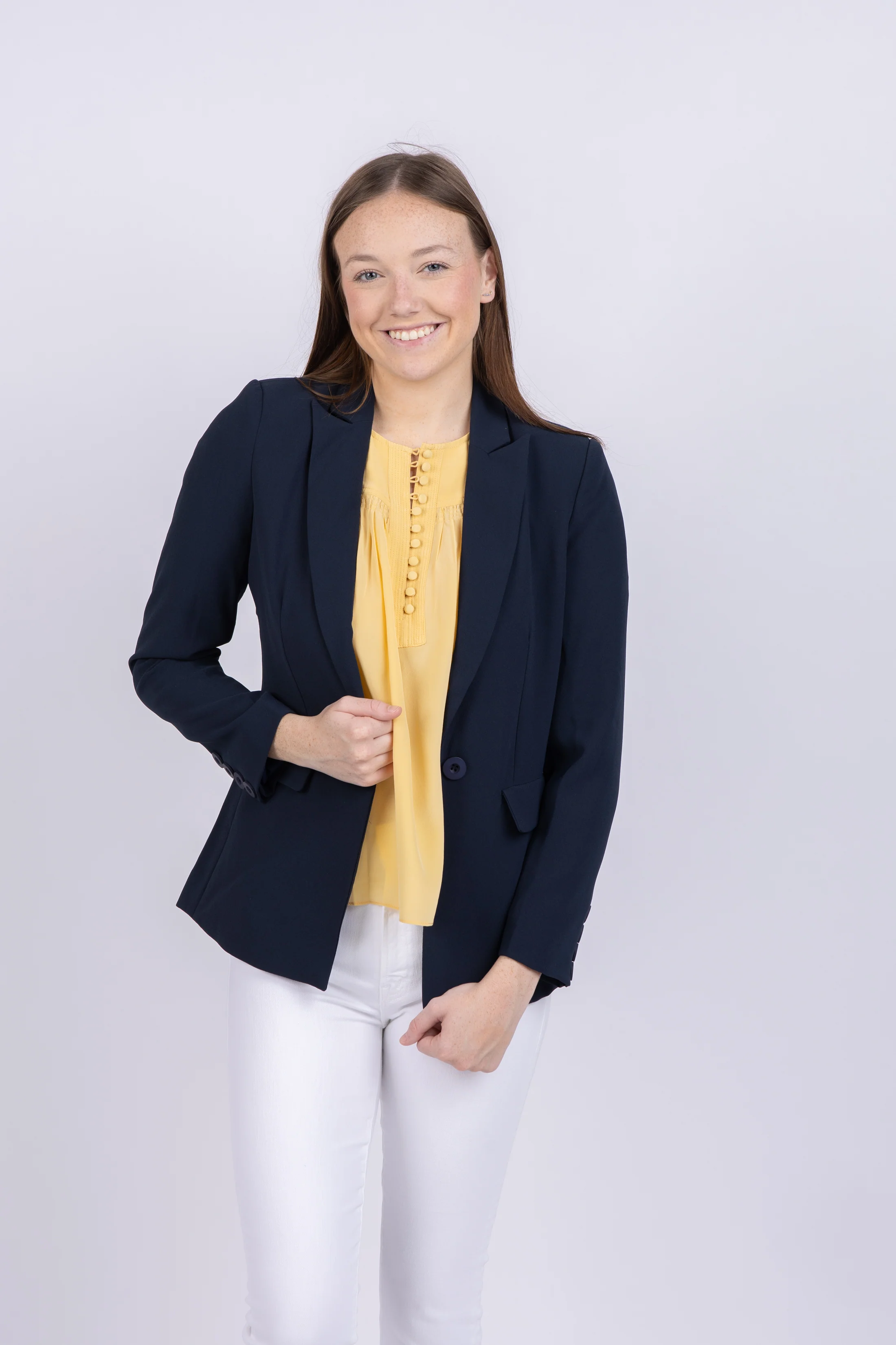 Relaxed Central Park West Gal Crepe Blazer in Navy Proven