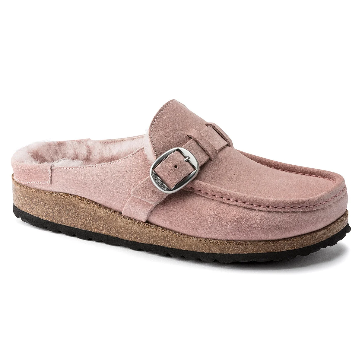 Recyclable Birkenstock Buckley Shearling Suede Leather Soft Pink Clogs Smart