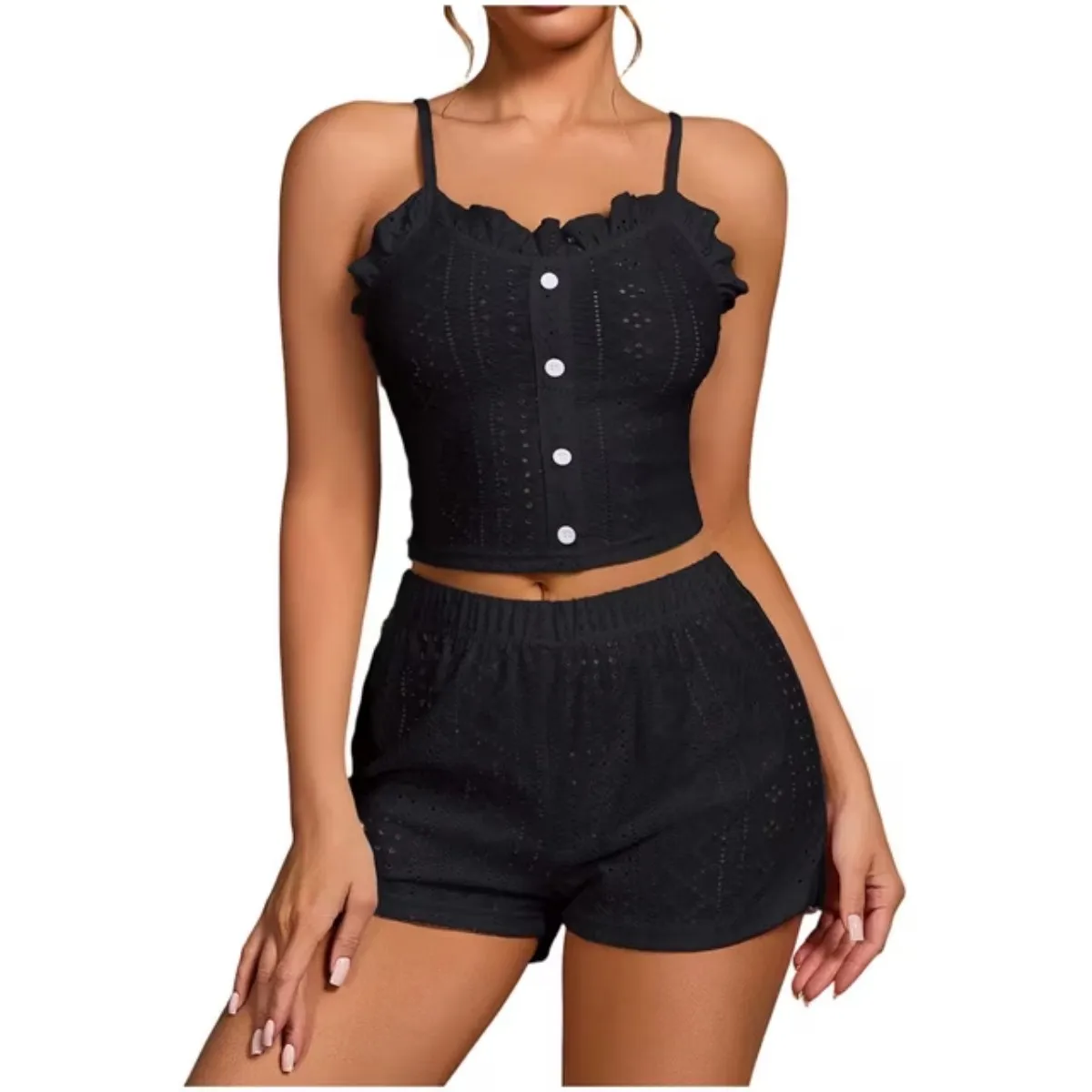 Eco-Friendly Breathable Hollow Out Ladies Sleepwear Two Piece Functional