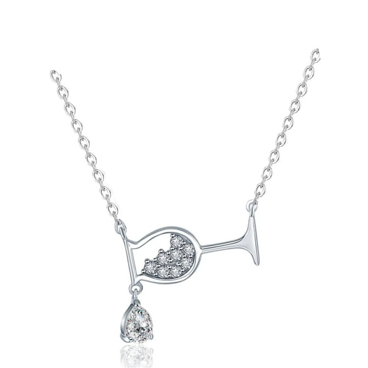 Authentic Silvertone Cubic Zirconia Wine Cup Pendant Necklace Green