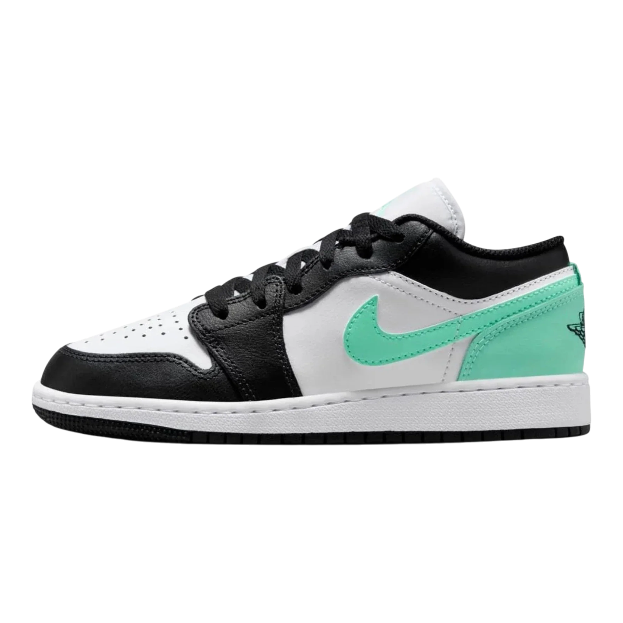 World-Class Nike Air Jordan 1 Low Big Kids' GS Sneakers — White Black Green Glow Low-Top User-Friendly