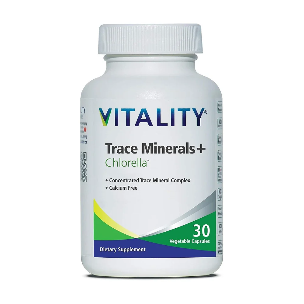 Quality Vitality Trace Minerals Plus Chlorella Vegetable Capsules Supports Metabolism 30 Ea Green