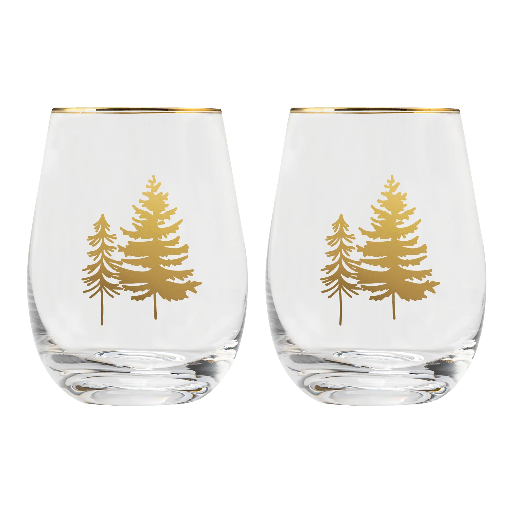 Elegant Trees Stemless Wine Glass - Boxed Set of 2 Green