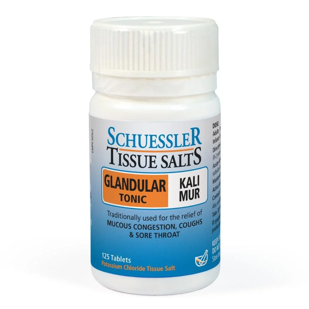Unique Schuessler Tissue Salts Kali Mur Glandular Tonic Tablets Relief Mocous Congestion Coughs and Sore Throat 125Ea Eco-Friendly