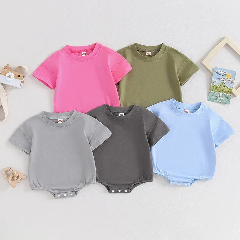 Elegant Baby Girls Boys Bubble Romper Short Sleeve Oversized Solid Color Basic Summer Clothes BodysuitSPECIFICATIONS Safe