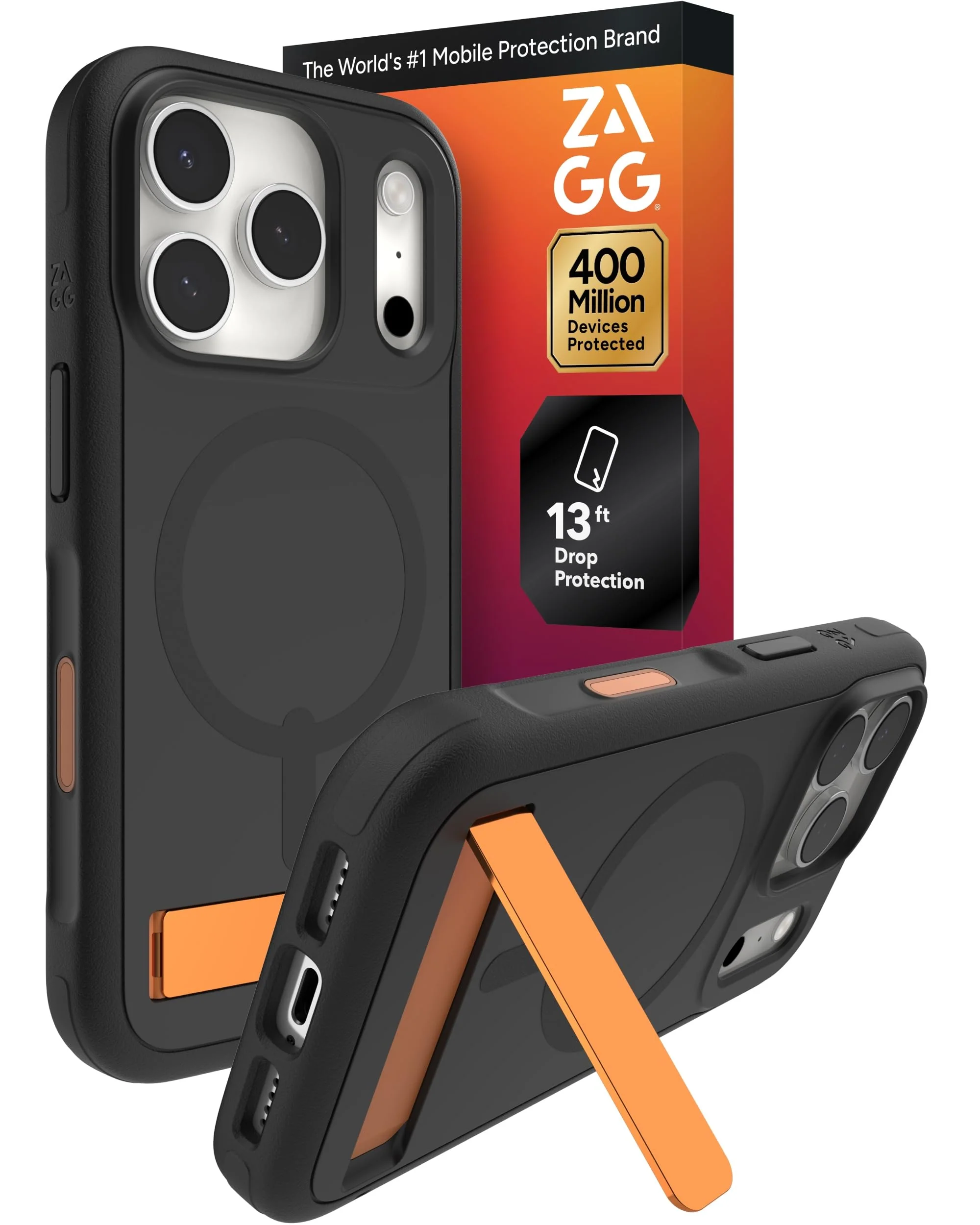 Advanced Zagg Sedona Snap Case with Kickstand for Iphone 17 Pro - Flood Black Drop Protection 13ft 4m Multi-Layer Protection with Camera Button Magsafe Phone Case with Impact-Absorbing Bumpers Consistent