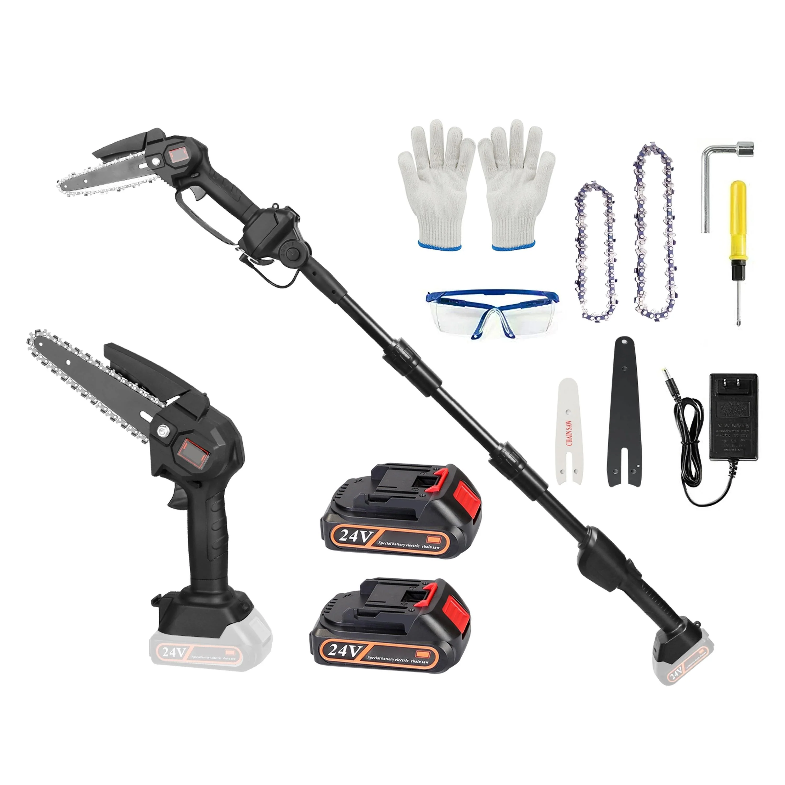 Selected Fresh Fab Finds 2-in-1 Cordless Pole Saw Mini Chainsaw Electric Mini Chainsaw Length Adjustable Cordless Chain Saw with 2Pcs 1500mAh Batteries 4in 6in Chains for Tr Dependable