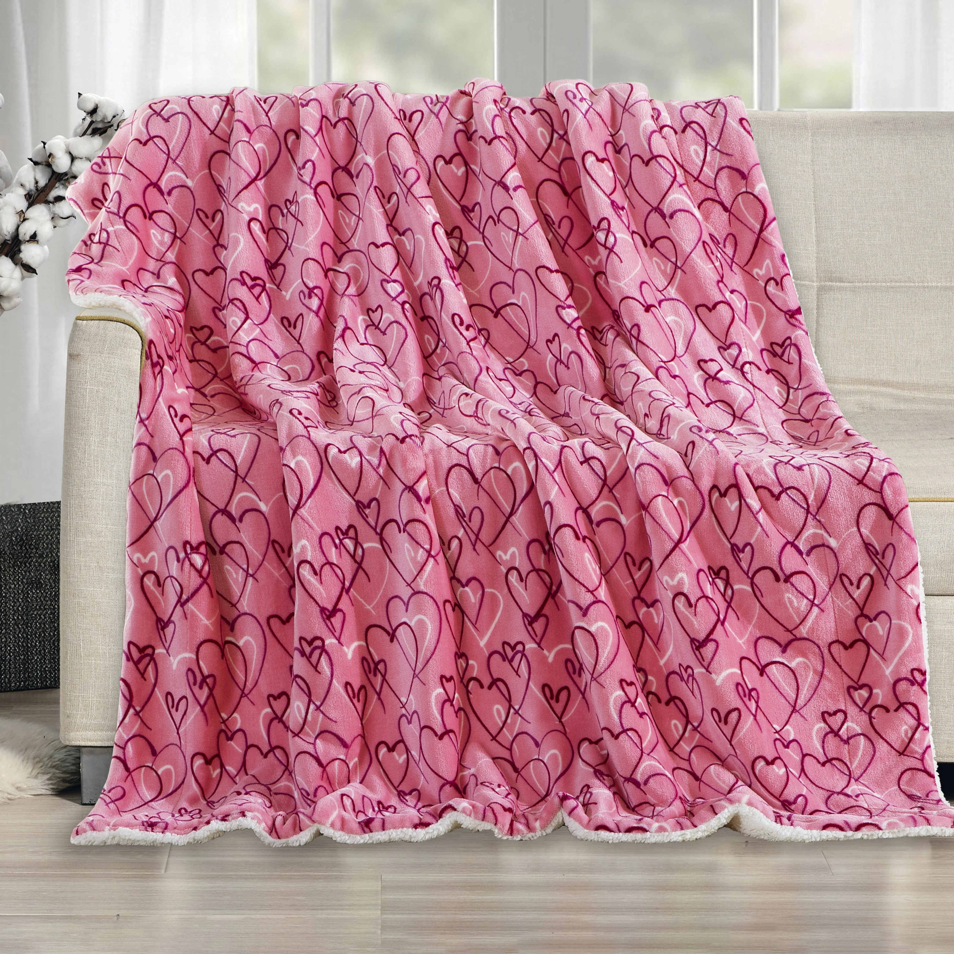 First-Class Elegant Comfort 50 x 60 Valentine Inspired Sherpa Back Throw High-End