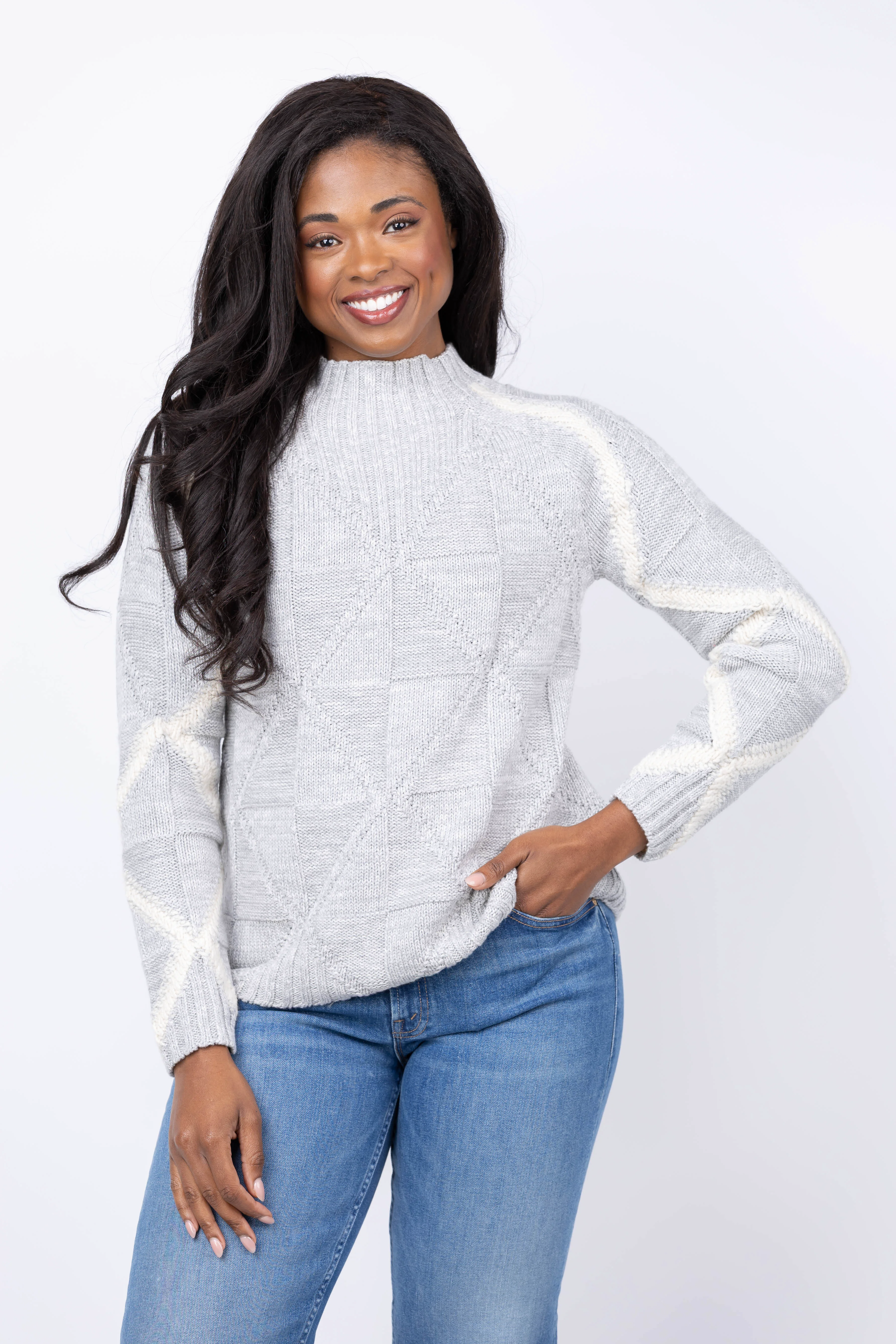 Artisan NIC ZOE Dashing Diamonds Sweater in Grey Multi Flexible