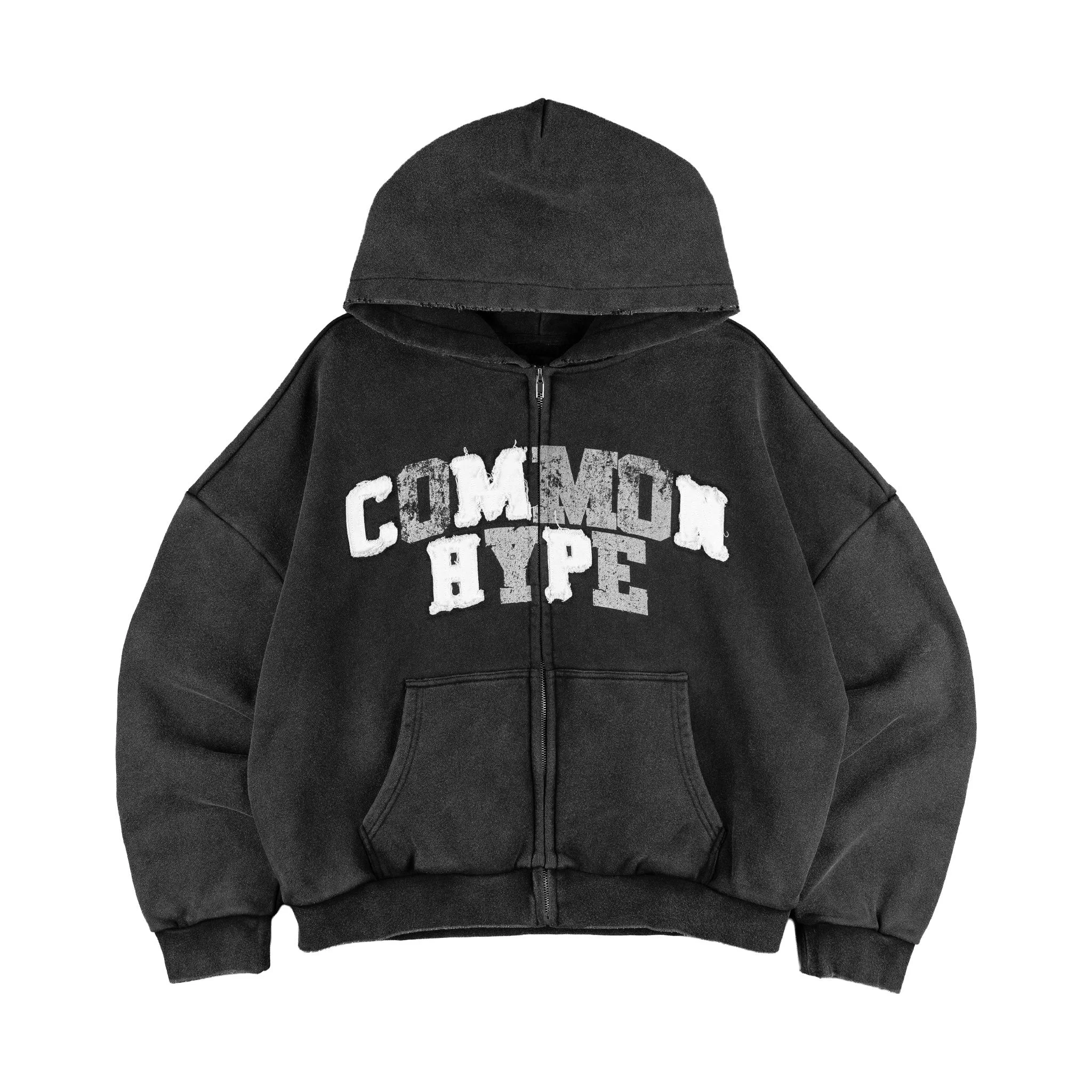 Smooth Common Hype Varsity Zip Up Hoodie Black Advanced