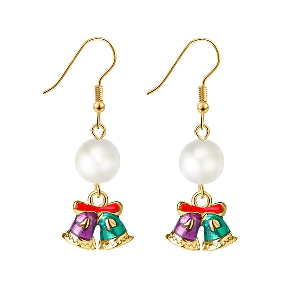 Advanced Green Enamel Pearl Goldtone Bell Drop Earrings Professional