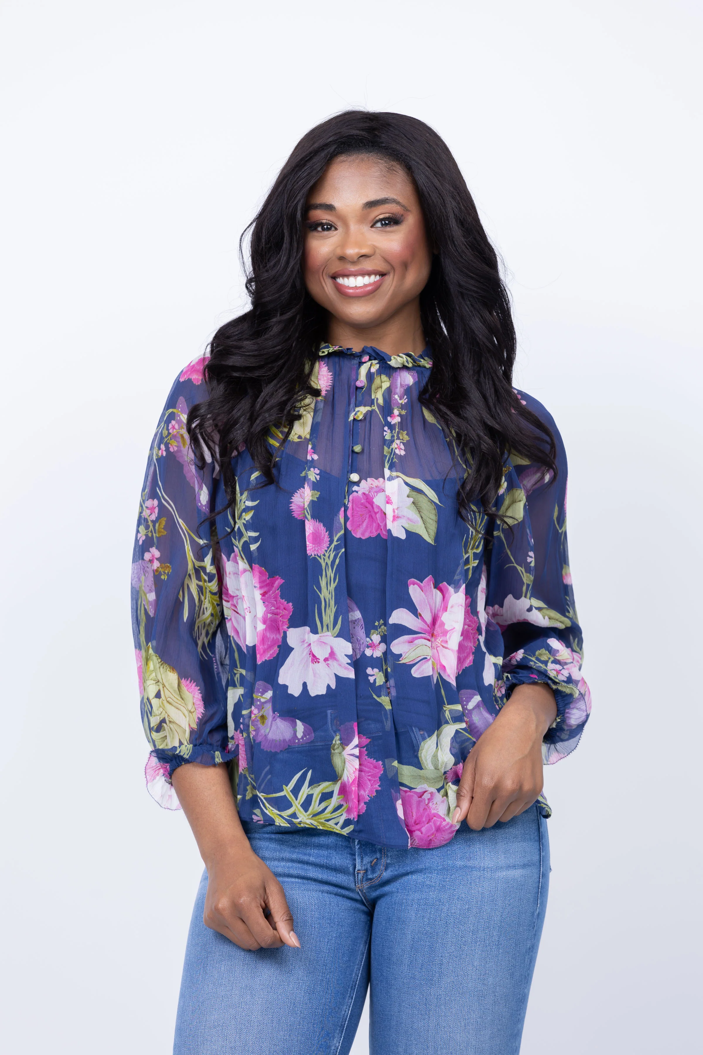 Trusted Christy Lynn Karla Blouse in Monarch Navy Environmentally Friendly