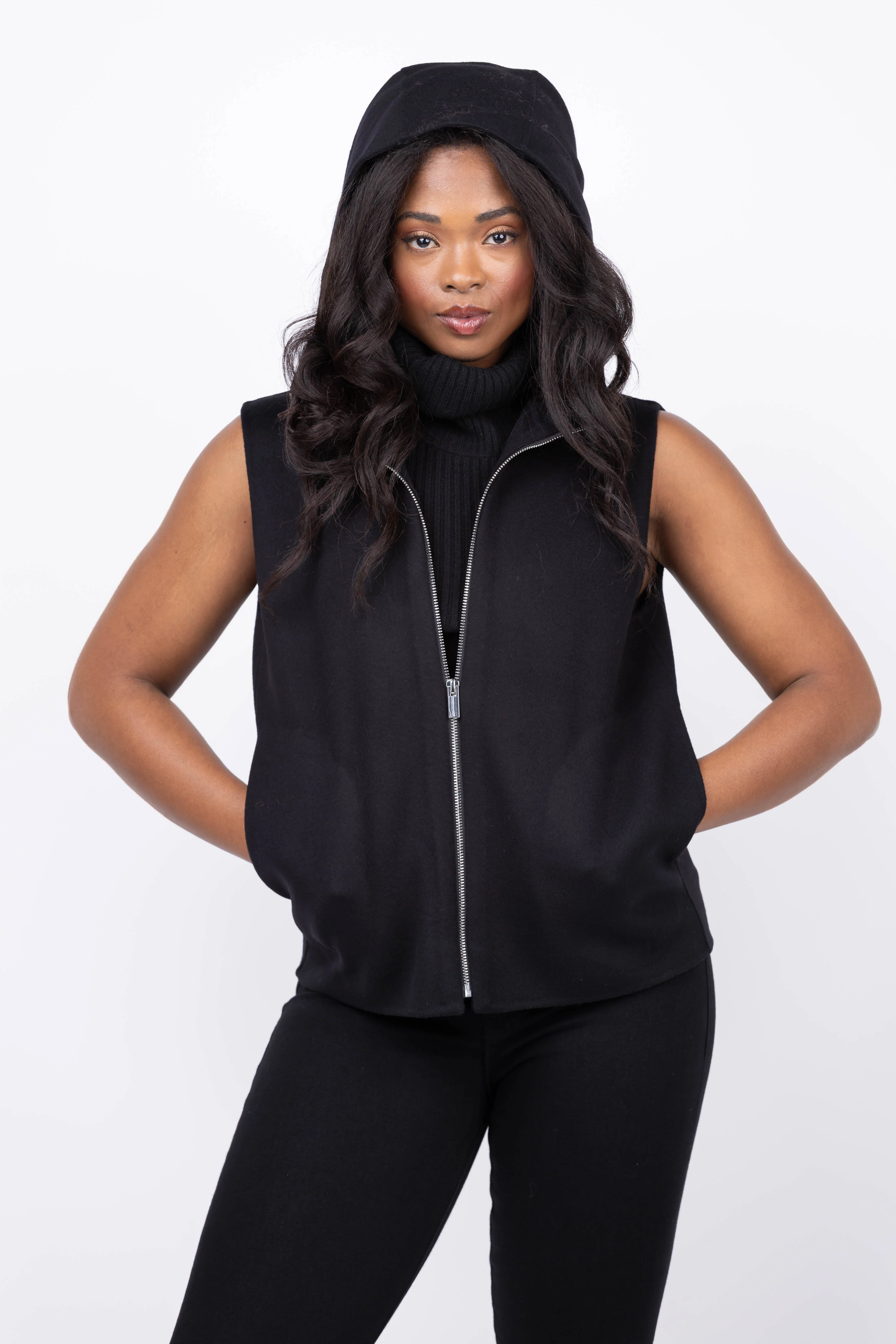 Advanced Theory Hi Collar Zip Vest in Black Fast