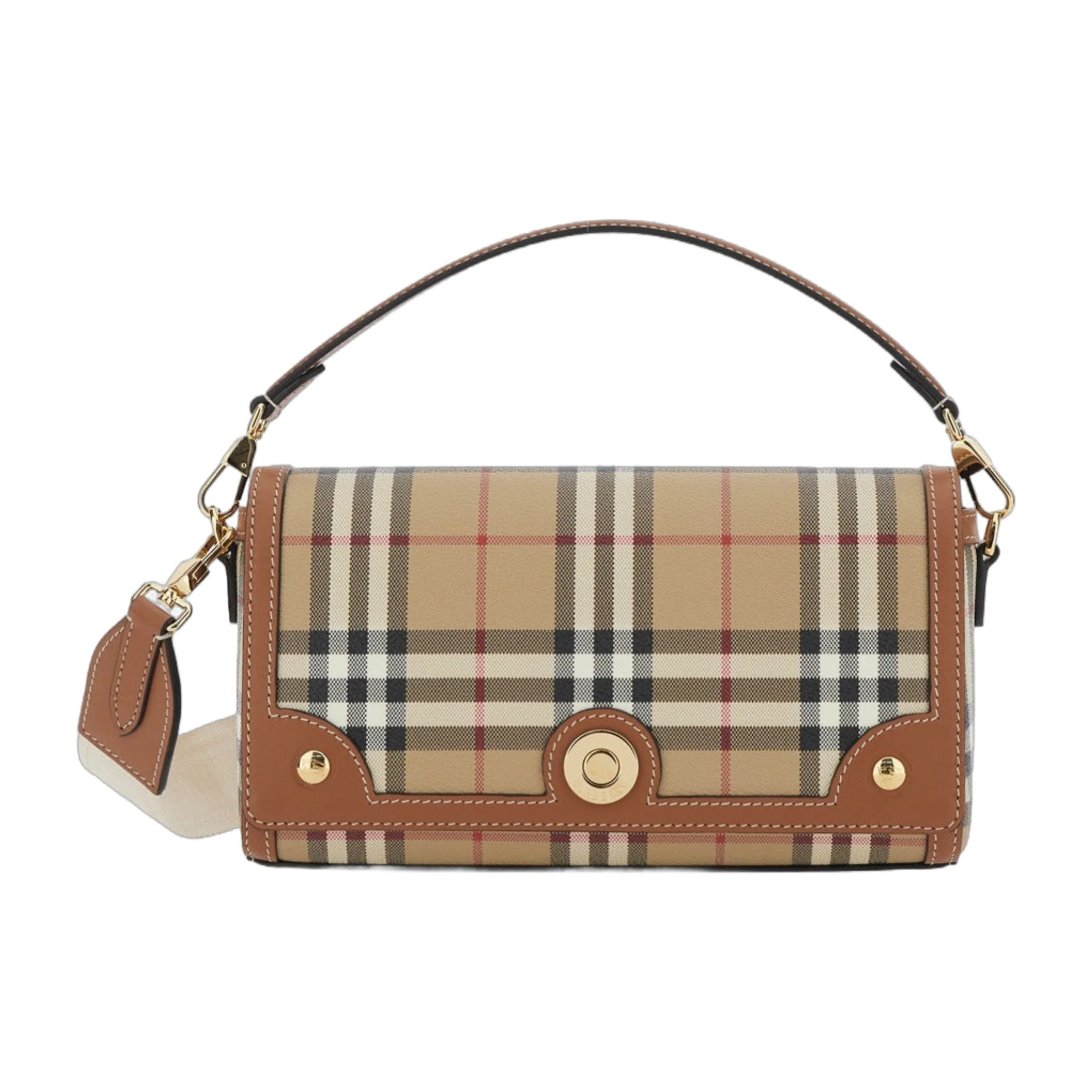 Practical Handbag Beige Check Motif Professional