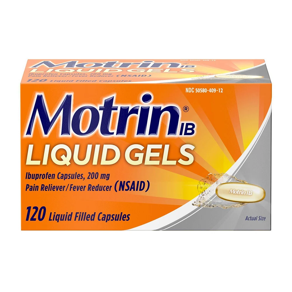 Recyclable Motrin IB Pain and Fever Reducer Liquid Gel Capsules 120 Ea Pure