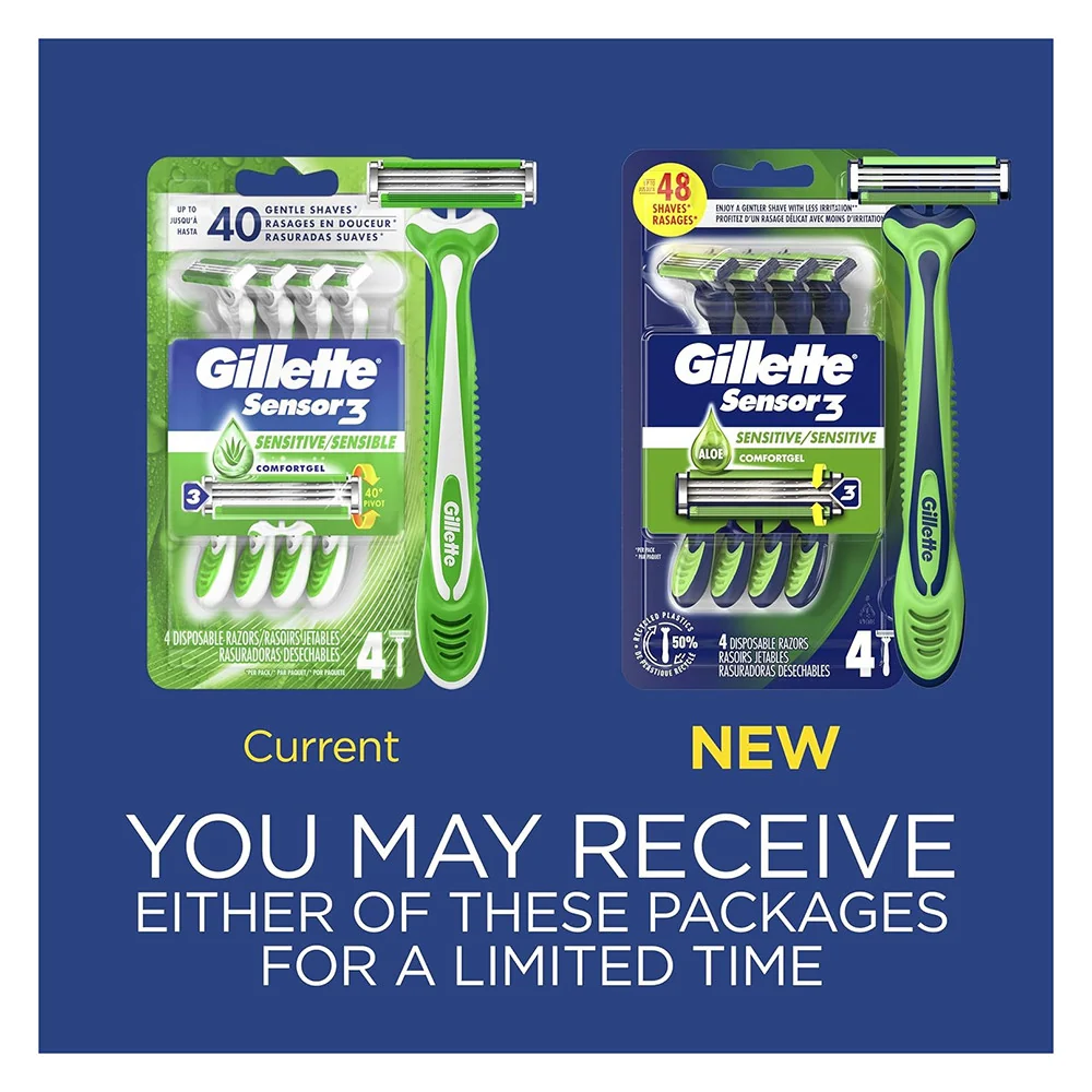 Advanced Gillette Sensor 3 Triple-Blade Disposable Razor For Men 4 Ea Proven