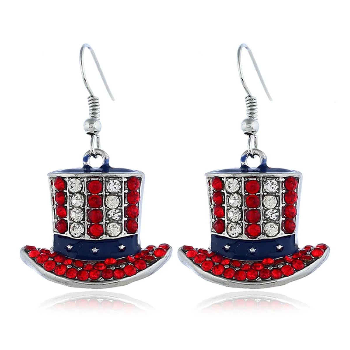 World-Class Red Cubic Zirconia Silvertone Top Hat Drop Earrings Authentic