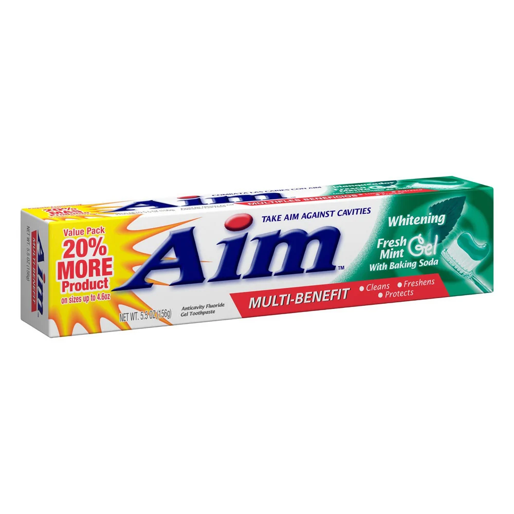 Detailed Aim Multi-Benefit Whitening Fresh Mint Gel Toothpaste with Baking Soda 5.5 oz World-Class