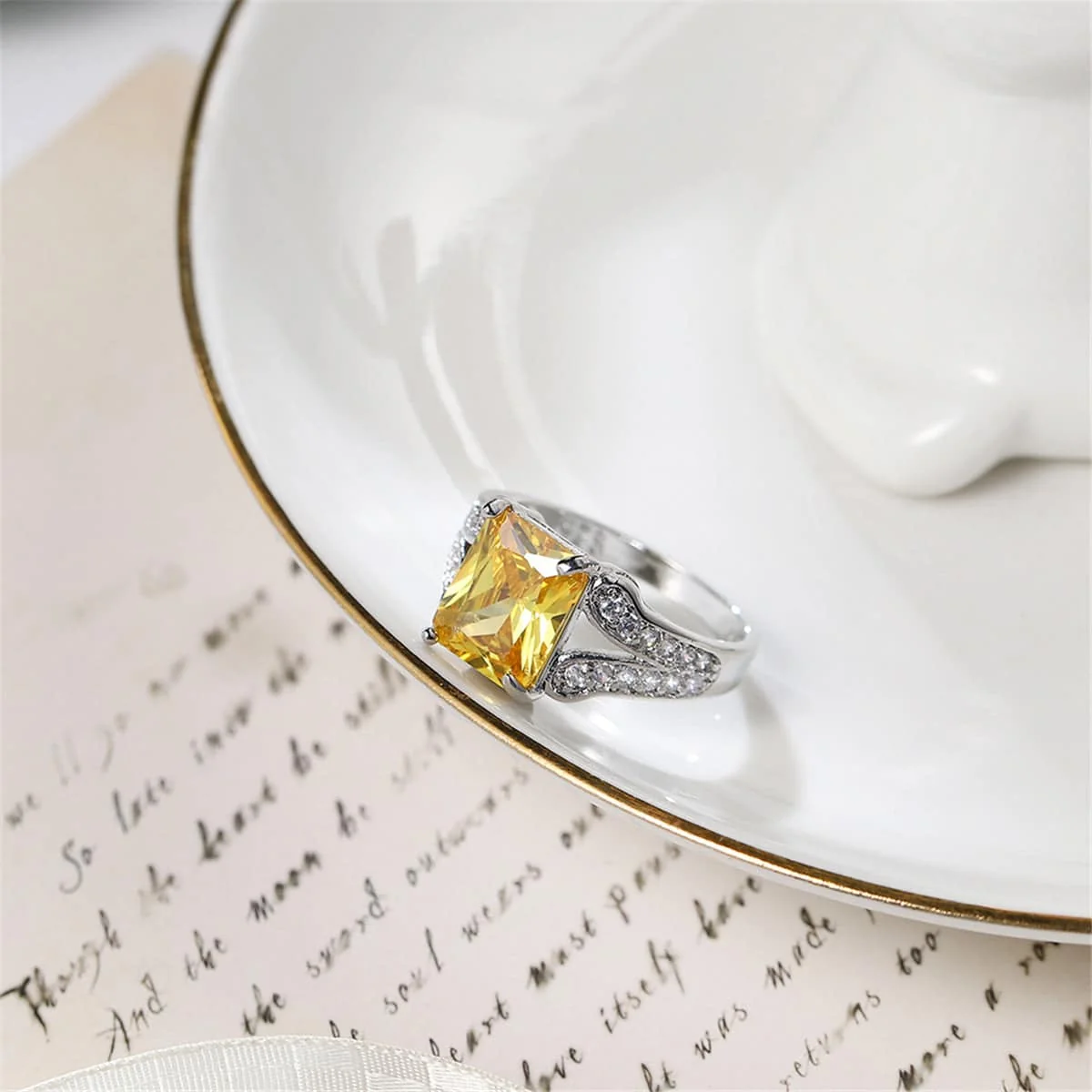 Artisan Yellow Crystal Cubic Zirconia Princess-Cut Ring Responsible