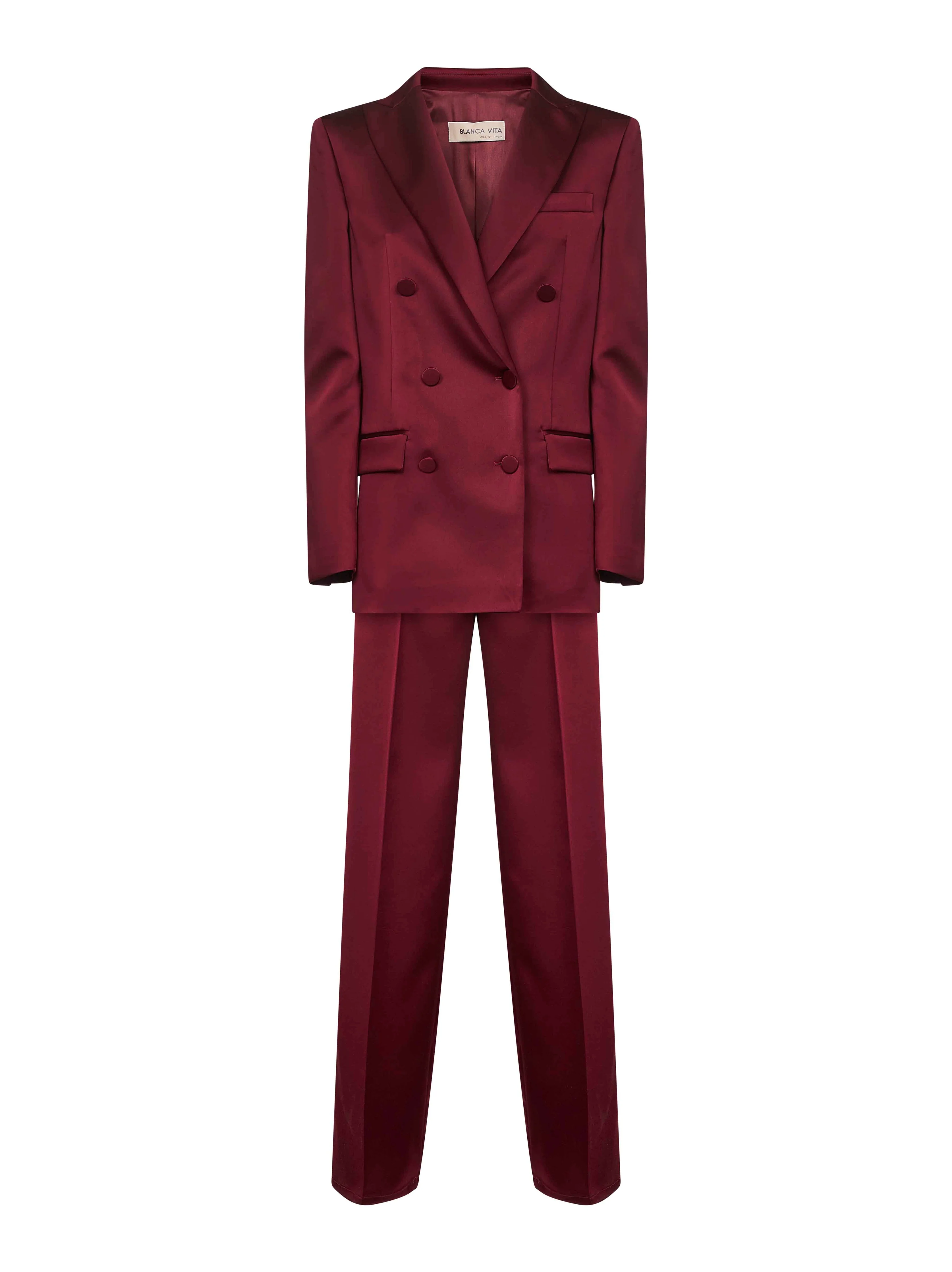 High-Performance Burgundy Satin Telvera Suit Healthy