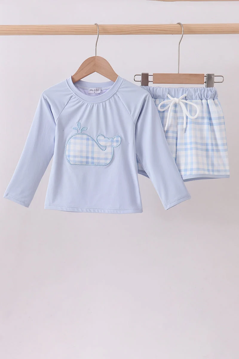Elegant Blue Whale Applique 2pc Swimsuit Green