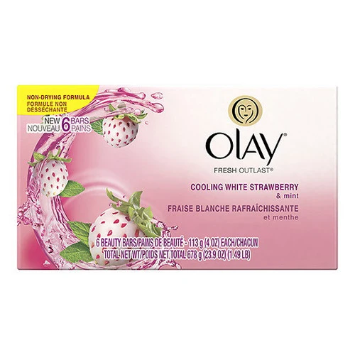 Convenient Olay Fresh Outlast Beauty Bar Cooling White Strawberry and Mint 6 Soap Bars First-Class