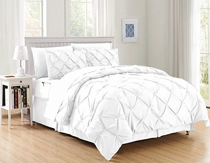 Soft Elegant Comfort 8-Piece Pintuck Pinch Pleated Comforter Set - Includes 4-Piece Sheet Set with Double Sided Storage Pockets Reusable